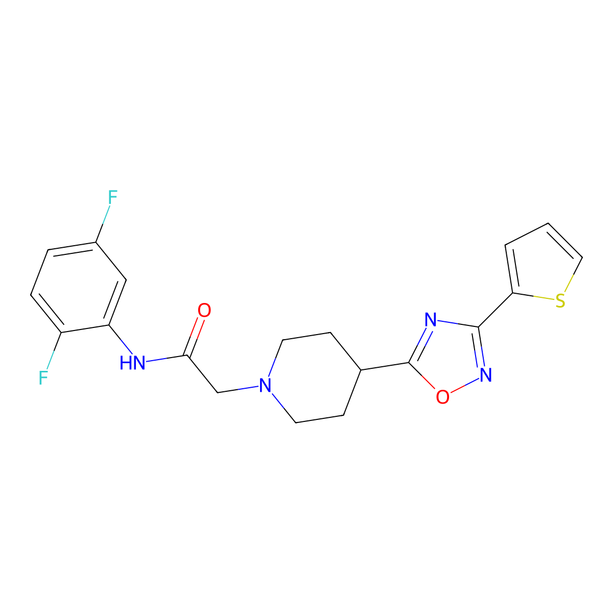 N-(2,5-difluorophenyl)-2-{4-[3-(thiophen-2-yl)-1,2,4-oxadiazol-5-yl]piperidin-1-yl}acetamide molecular structure, CAS 1251703-79-3