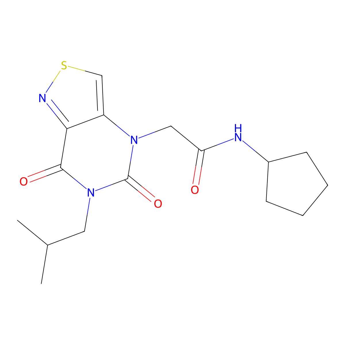 N-cyclopentyl-2-(6-isobutyl-5,7-dioxo-6,7-dihydroisothiazolo[4,3-d]pyrimidin-4(5H)-yl)acetamide molecular structure, CAS 1251703-84-0