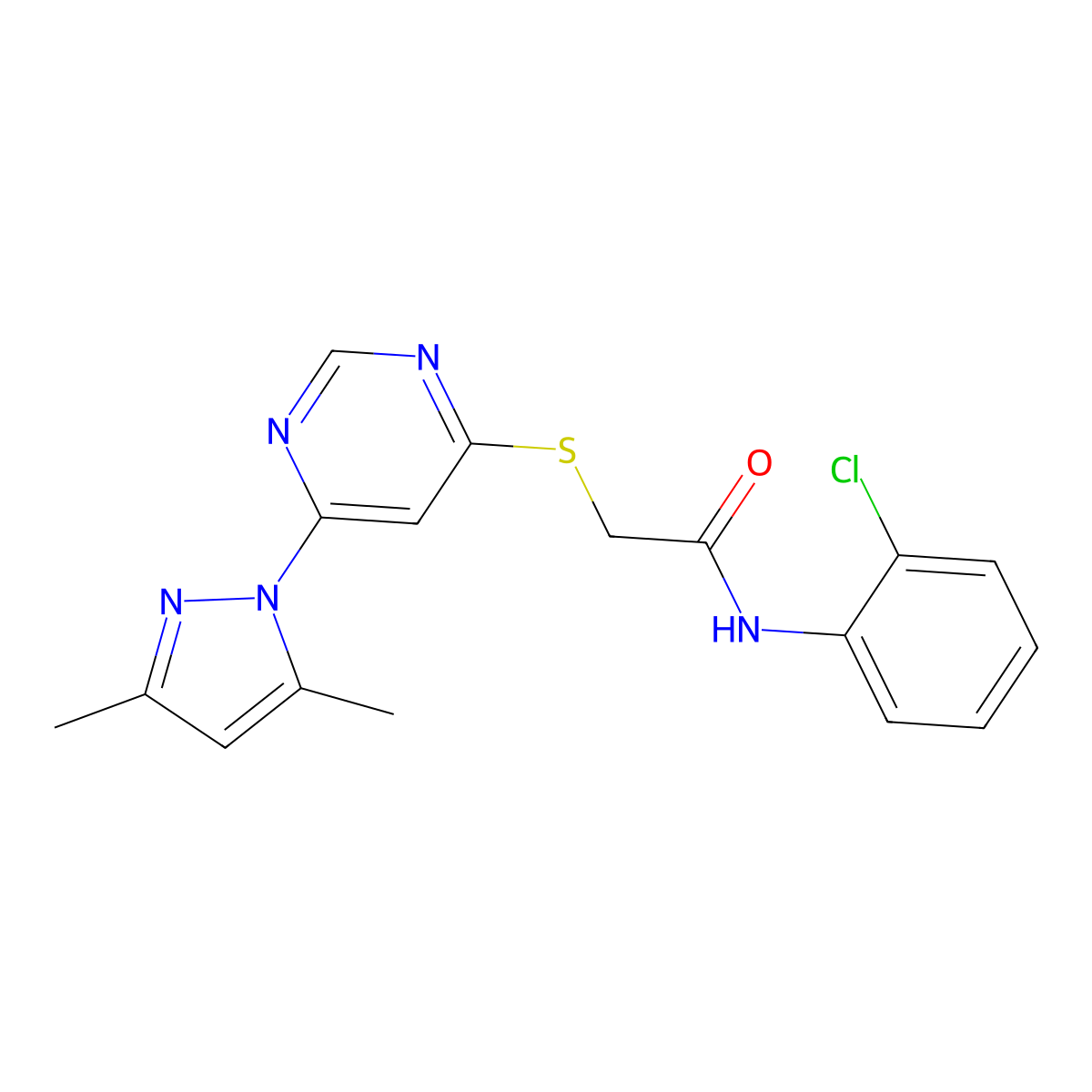 N-(2-chlorophenyl)-2-((6-(3,5-dimethyl-1H-pyrazol-1-yl)pyrimidin-4-yl)thio)acetamide molecular structure, CAS 1251703-91-9