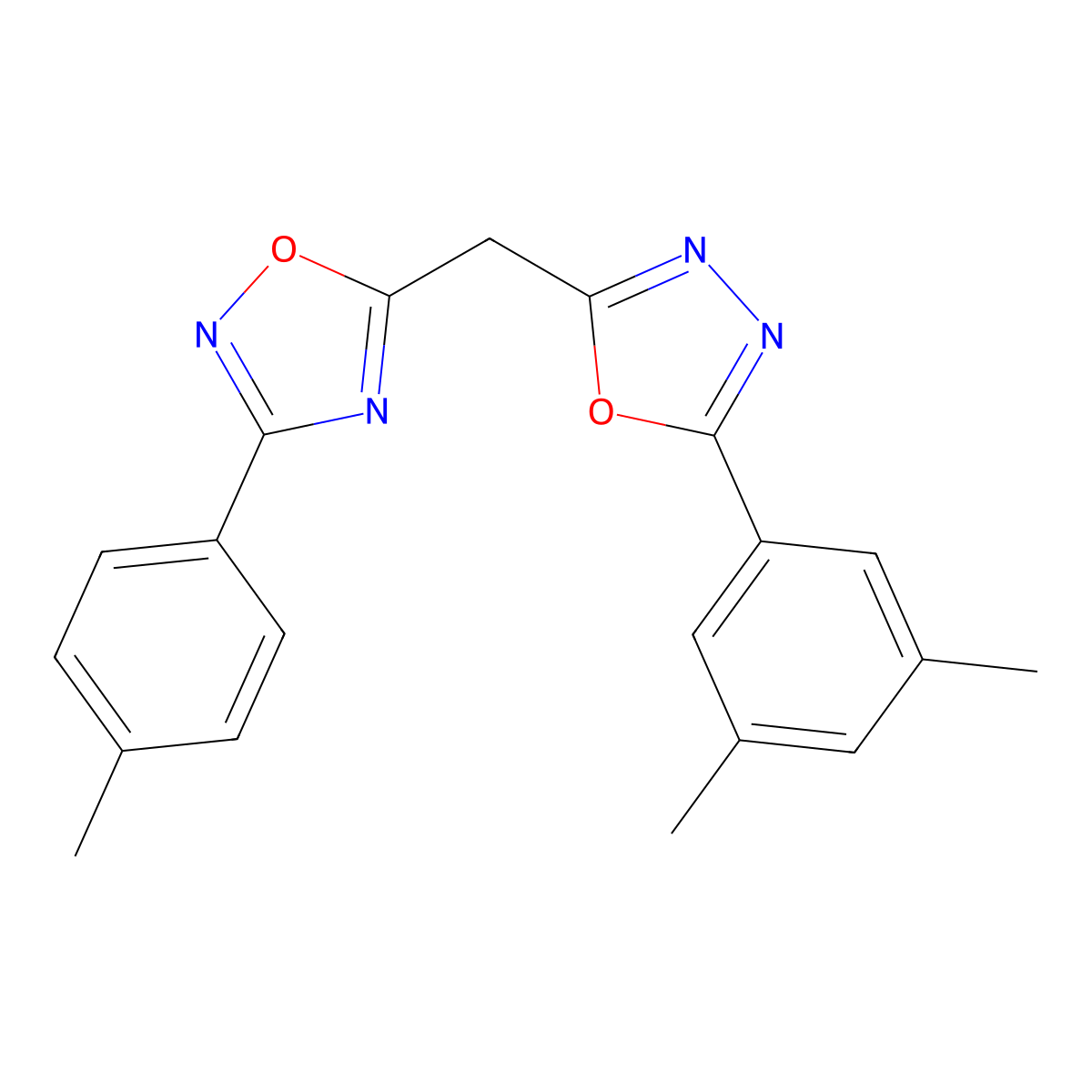 5-{[5-(3,5-Dimethylphenyl)-1,3,4-oxadiazol-2-yl]methyl}-3-(4-methylphenyl)-1,2,4-oxadiazole molecular structure, CAS 1251704-13-8