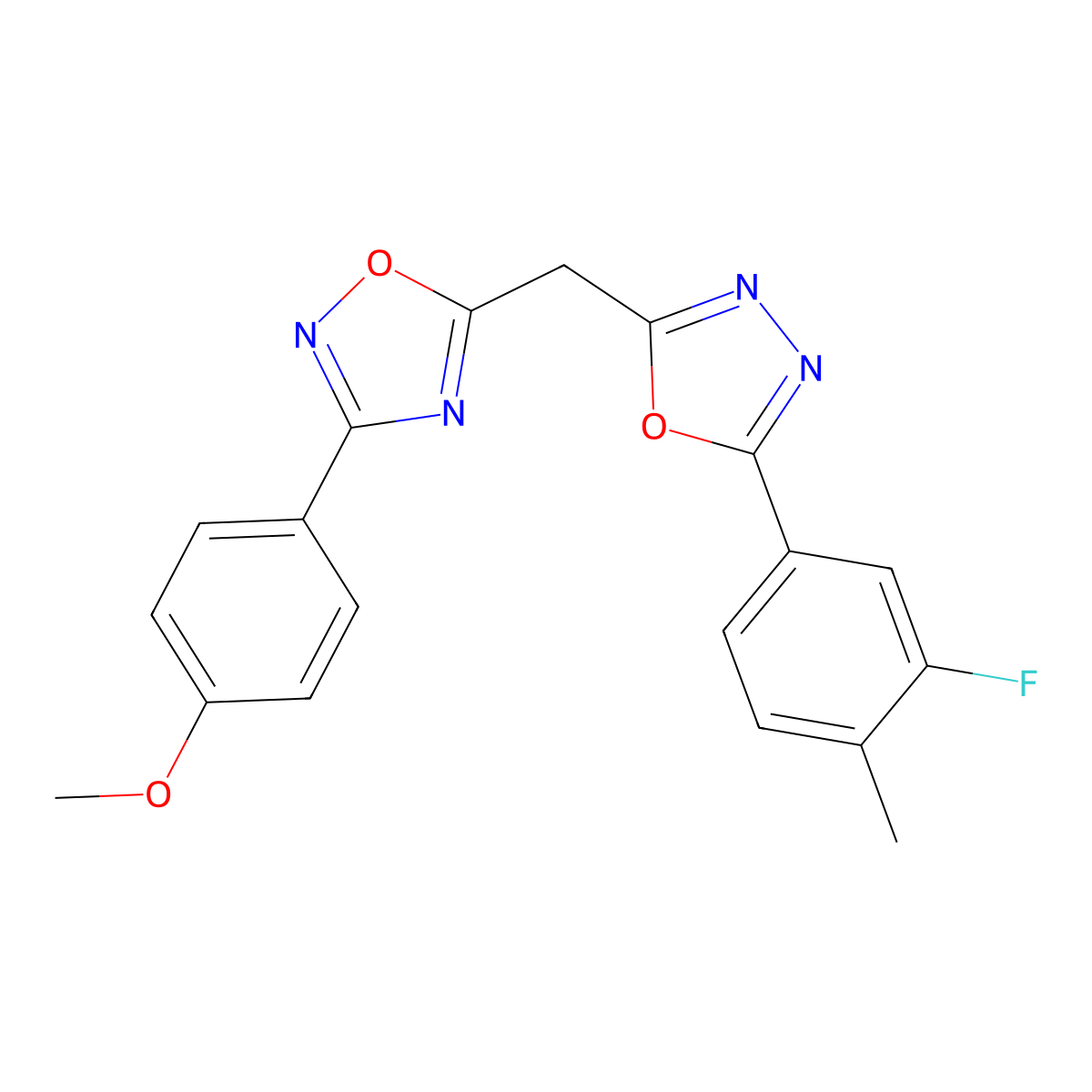 5-((5-(3-Fluoro-4-methylphenyl)-1,3,4-oxadiazol-2-yl)methyl)-3-(4-methoxyphenyl)-1,2,4-oxadiazole molecular structure, CAS 1251704-15-0