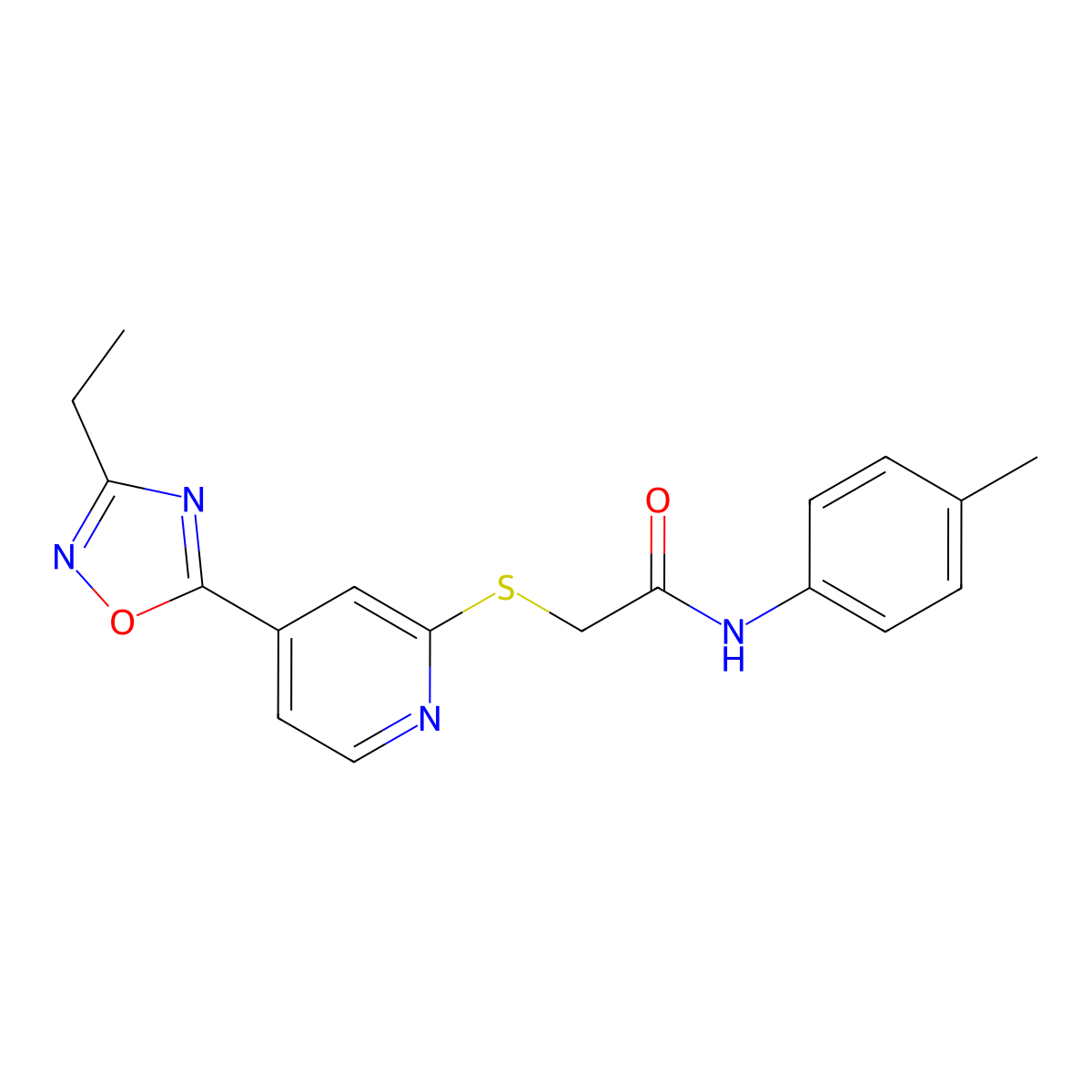 2-((4-(3-ethyl-1,2,4-oxadiazol-5-yl)pyridin-2-yl)thio)-N-(p-tolyl)acetamide molecular structure, CAS 1251704-16-1