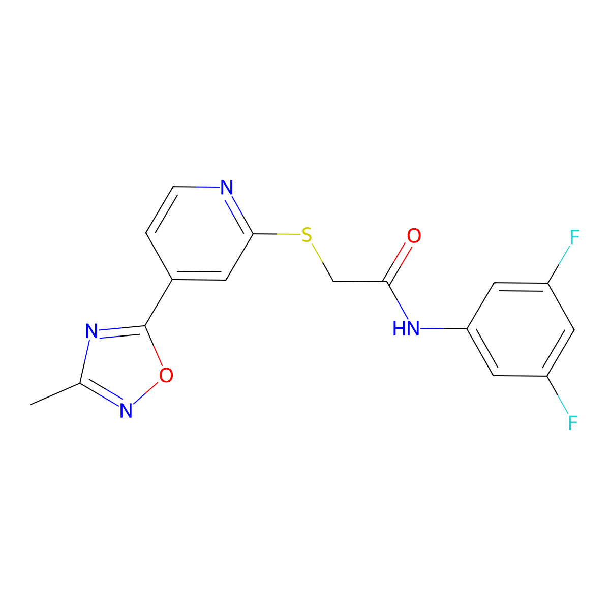 N-(3,5-difluorophenyl)-2-((4-(3-methyl-1,2,4-oxadiazol-5-yl)pyridin-2-yl)thio)acetamide molecular structure, CAS 1251704-17-2