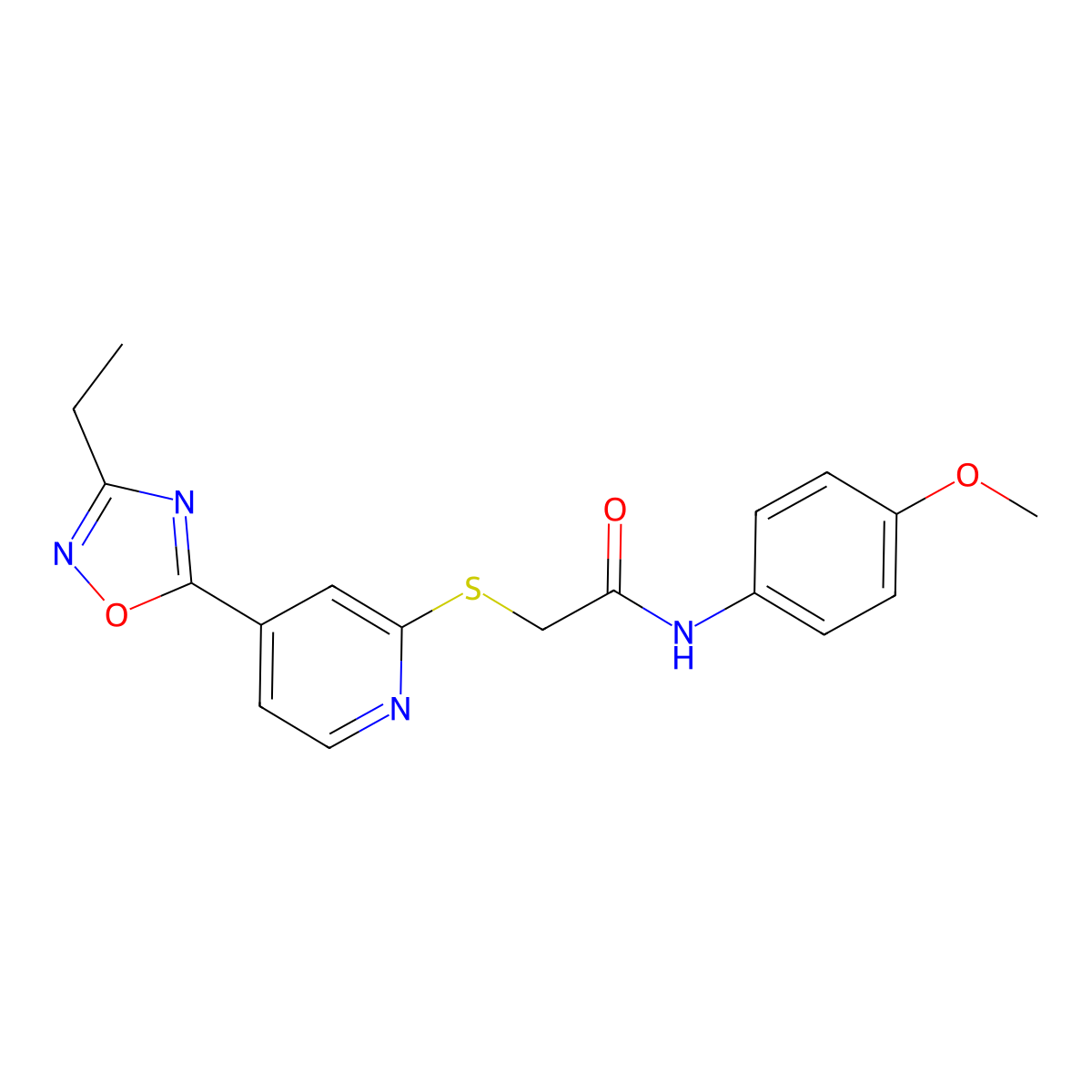 2-((4-(3-ethyl-1,2,4-oxadiazol-5-yl)pyridin-2-yl)thio)-N-(4-methoxyphenyl)acetamide molecular structure, CAS 1251704-18-3