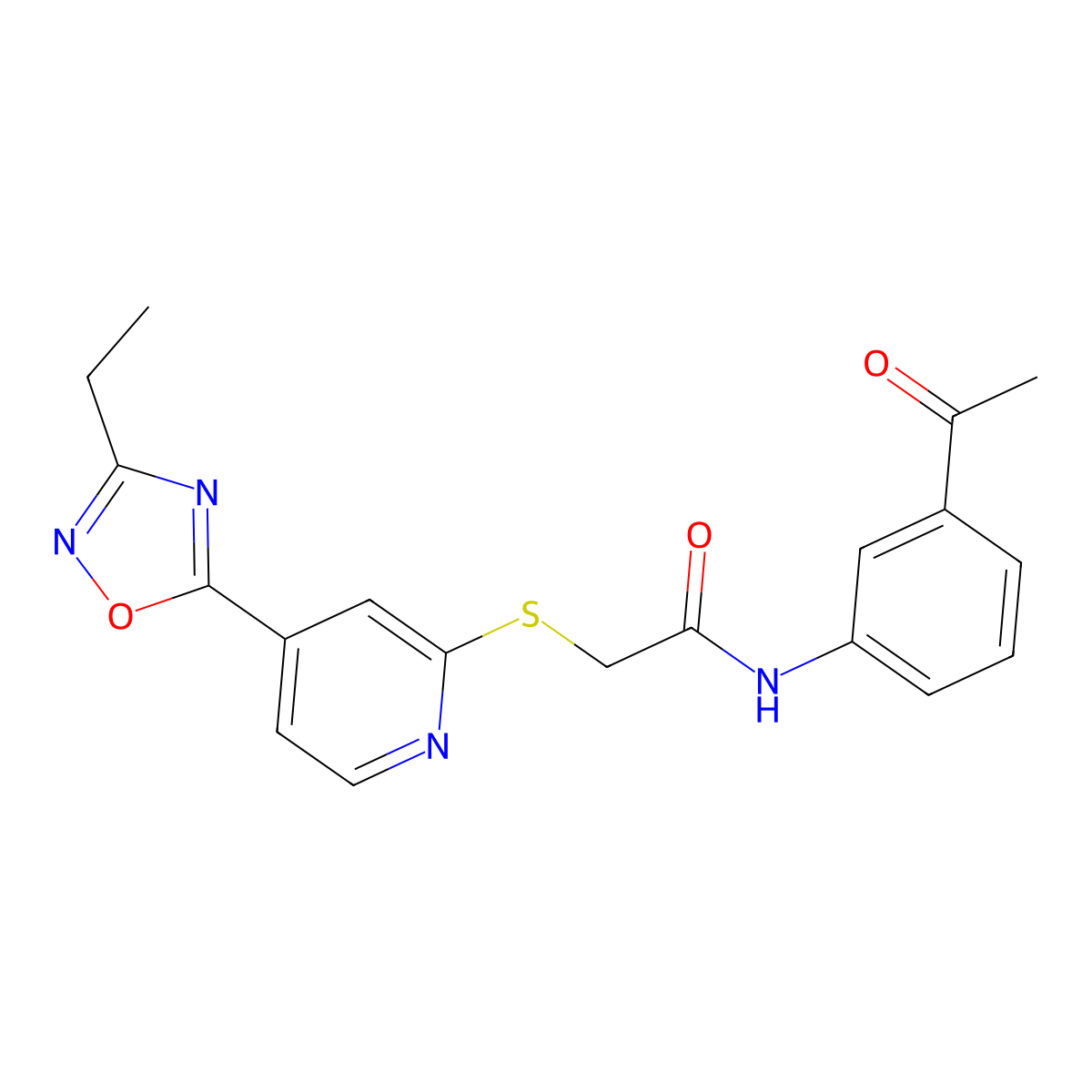 N-(3-acetylphenyl)-2-((4-(3-ethyl-1,2,4-oxadiazol-5-yl)pyridin-2-yl)thio)acetamide molecular structure, CAS 1251704-19-4