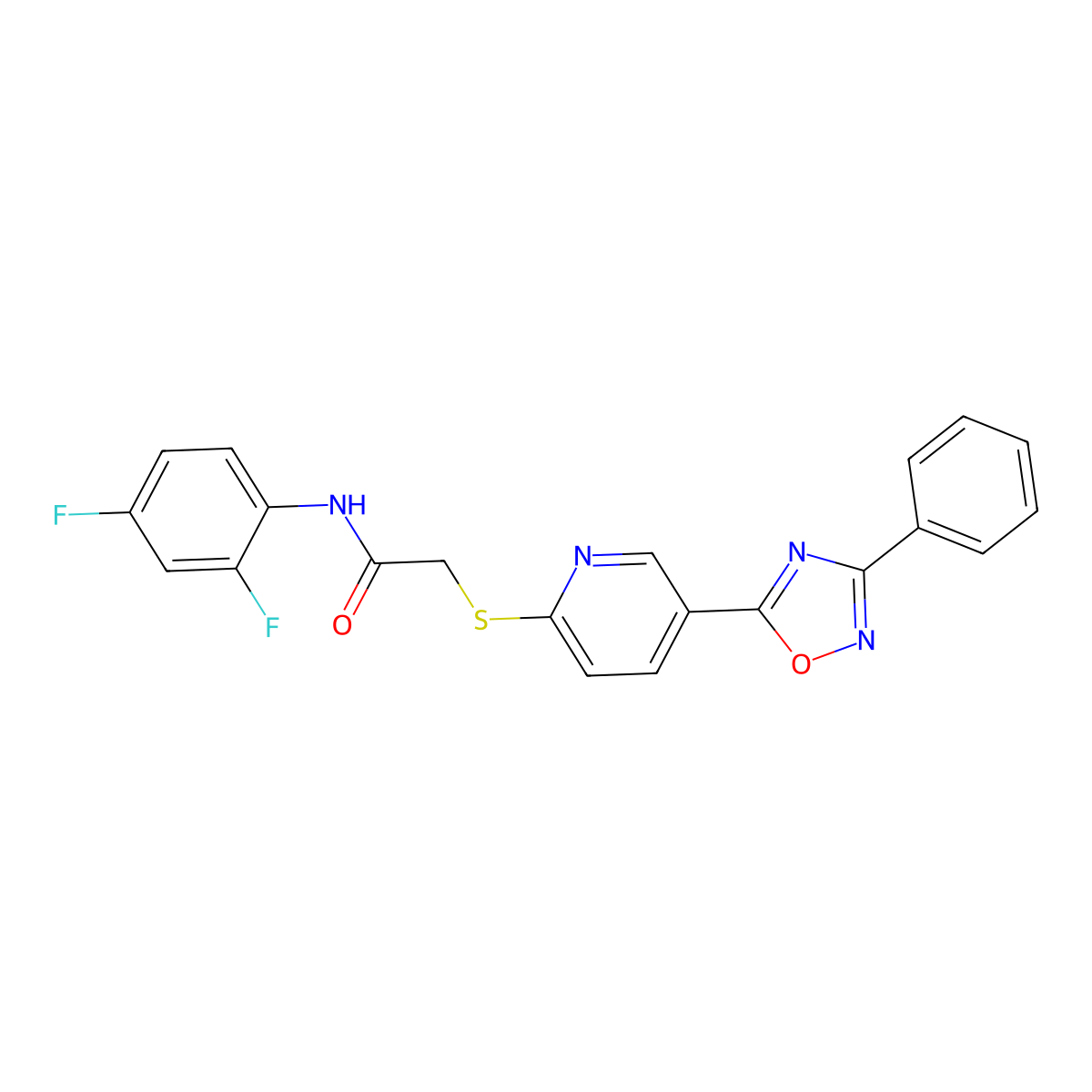 N-(2,4-difluorophenyl)-2-((5-(3-phenyl-1,2,4-oxadiazol-5-yl)pyridin-2-yl)thio)acetamide molecular structure, CAS 1251704-23-0