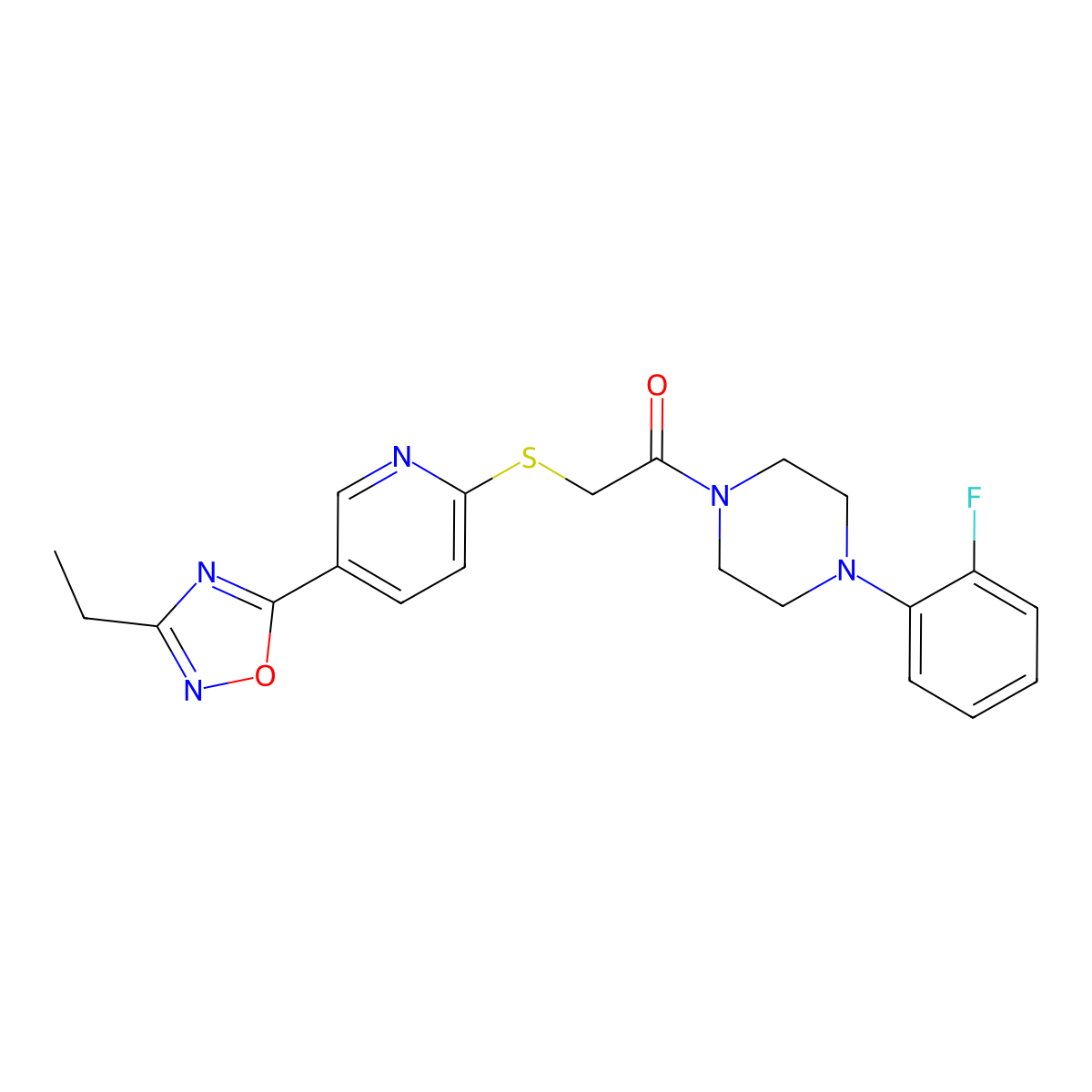 1-({[5-(3-Ethyl-1,2,4-oxadiazol-5-yl)pyridin-2-yl]thio}acetyl)-4-(2-fluorophenyl)piperazine molecular structure, CAS 1251704-25-2