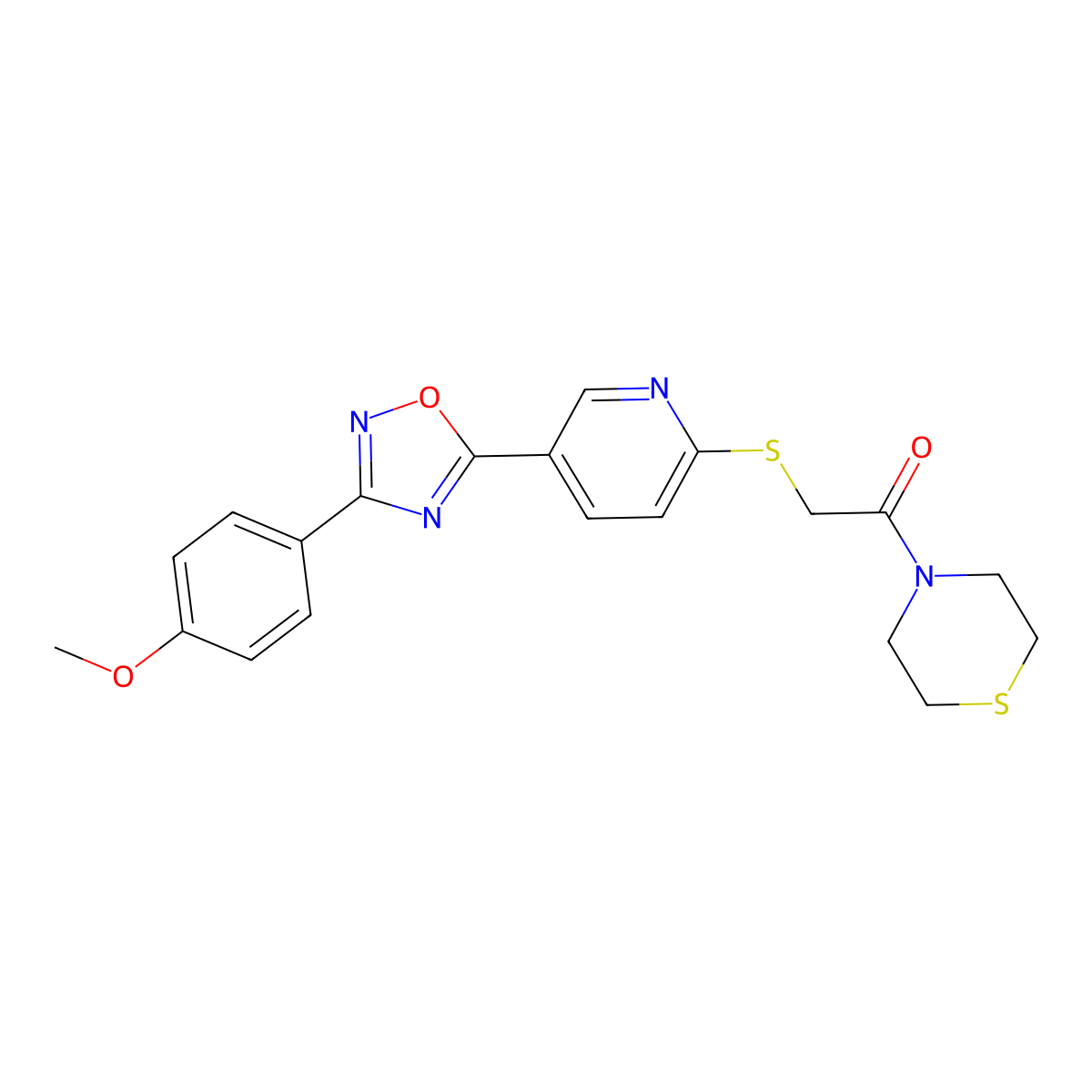 2-({5-[3-(4-Methoxyphenyl)-1,2,4-oxadiazol-5-yl]pyridin-2-yl}sulfanyl)-1-(thiomorpholin-4-yl)ethan-1-one molecular structure, CAS 1251704-28-5