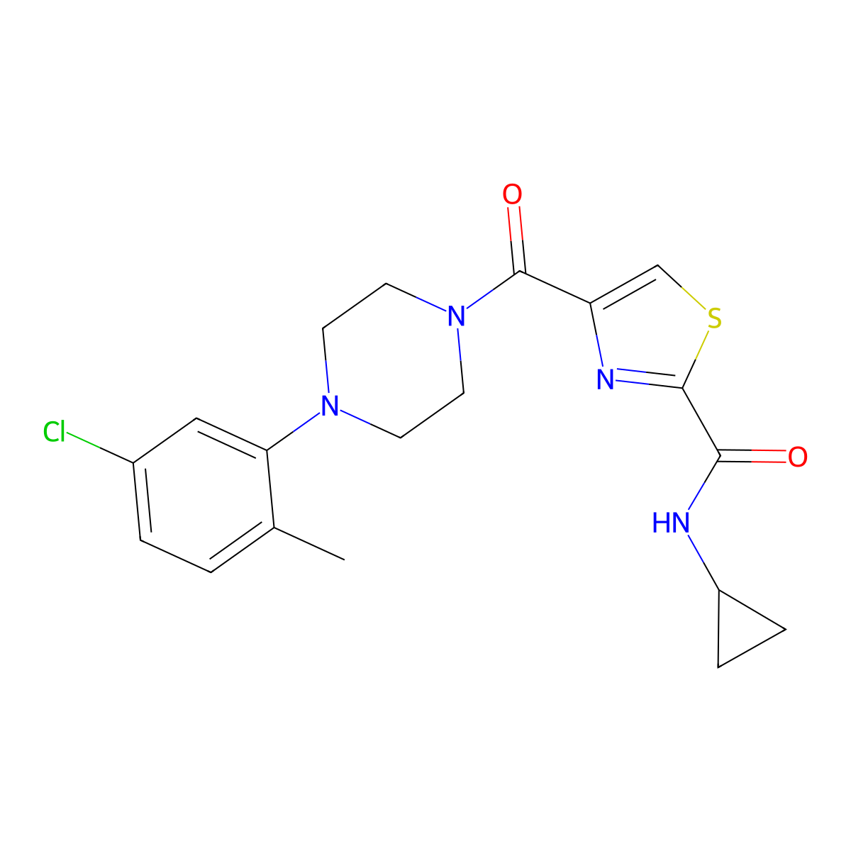 4-[4-(5-chloro-2-methylphenyl)piperazine-1-carbonyl]-N-cyclopropyl-1,3-thiazole-2-carboxamide molecular structure, CAS 1251704-36-5