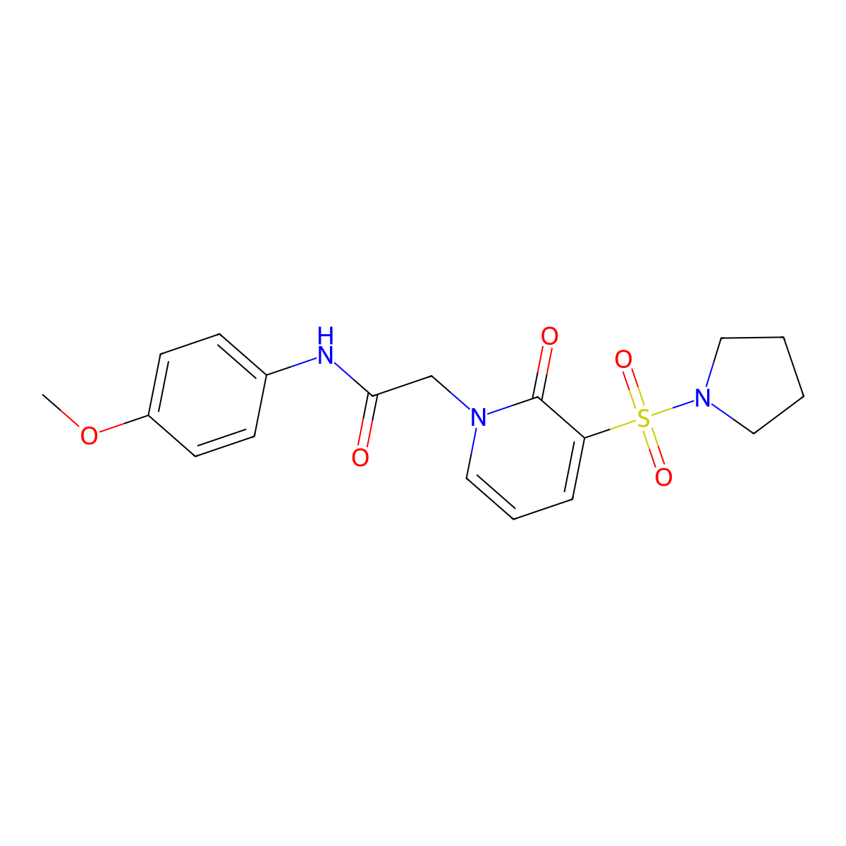 N-(4-methoxyphenyl)-2-[2-oxo-3-(pyrrolidin-1-ylsulfonyl)pyridin-1(2H)-yl]acetamide molecular structure, CAS 1251704-38-7