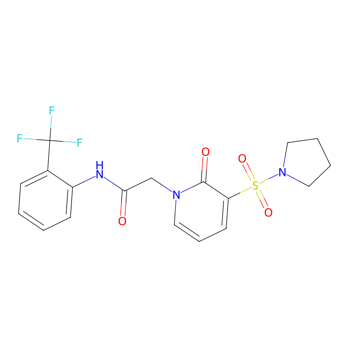 2-(2-oxo-3-(pyrrolidin-1-ylsulfonyl)pyridin-1(2H)-yl)-N-(2-(trifluoromethyl)phenyl)acetamide molecular structure, CAS 1251704-41-2
