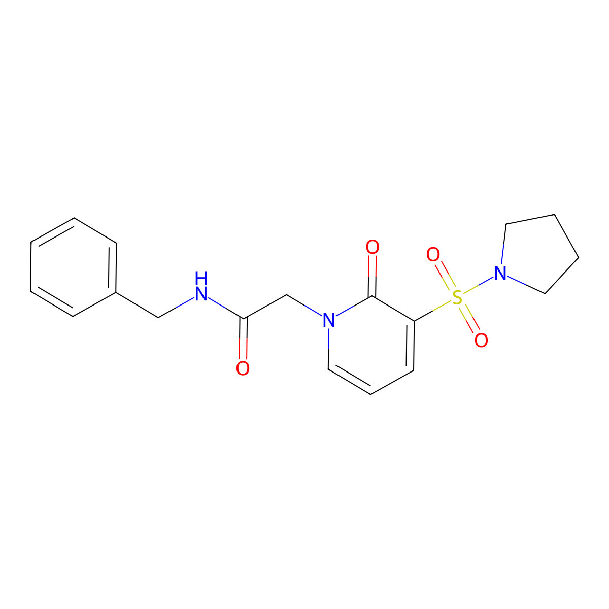 N-benzyl-2-(2-oxo-3-(pyrrolidin-1-ylsulfonyl)pyridin-1(2H)-yl)acetamide molecular structure, CAS 1251704-42-3