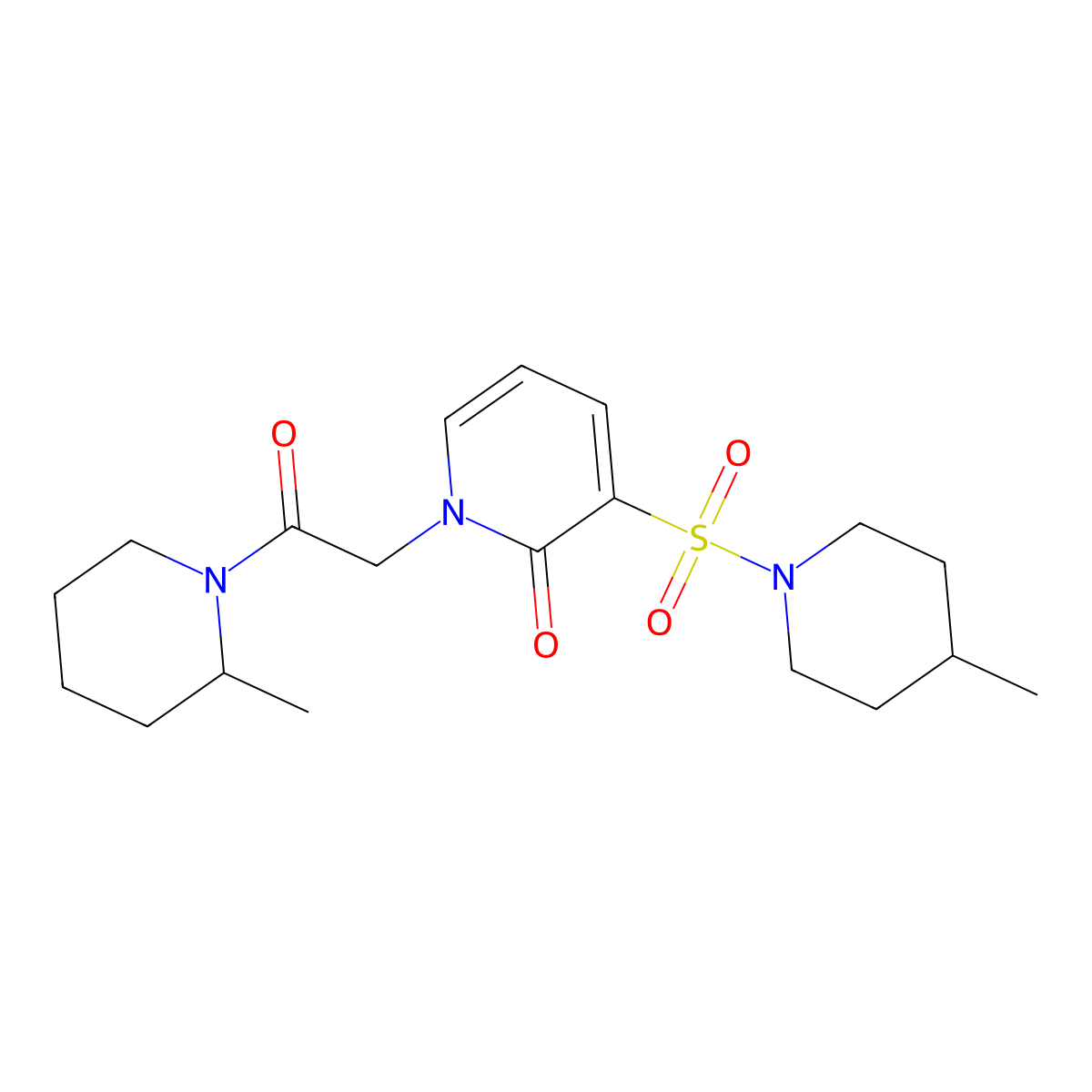 1-(2-(2-methylpiperidin-1-yl)-2-oxoethyl)-3-((4-methylpiperidin-1-yl)sulfonyl)pyridin-2(1H)-one molecular structure, CAS 1251704-47-8