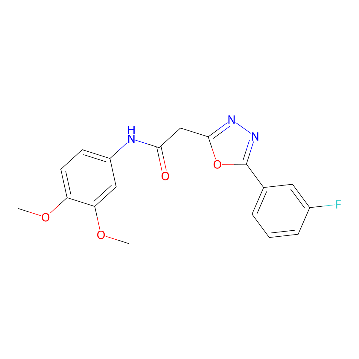 N-(3,4-dimethoxyphenyl)-2-[5-(3-fluorophenyl)-1,3,4-oxadiazol-2-yl]acetamide molecular structure, CAS 1251704-49-0