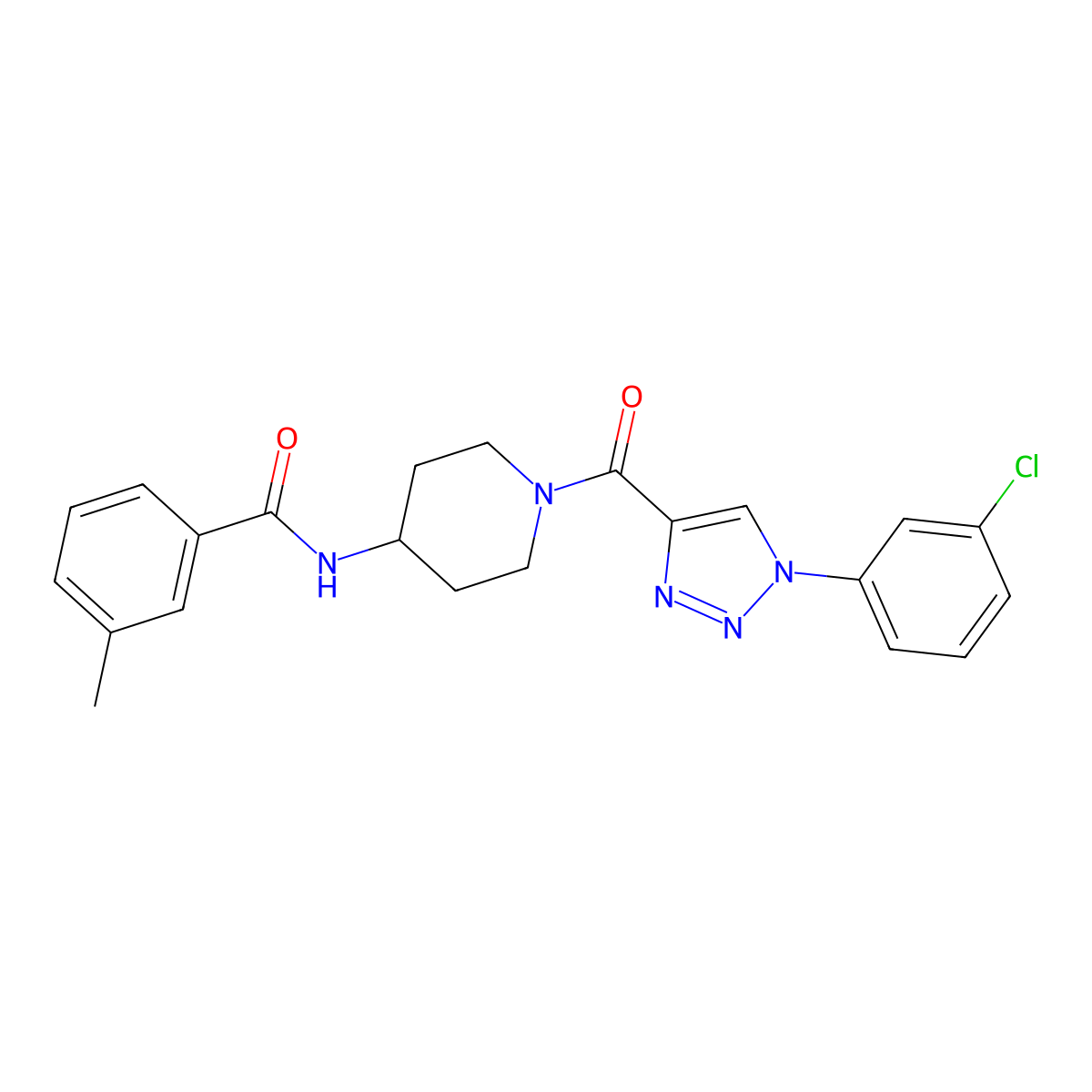 N-(1-(1-(3-chlorophenyl)-1H-1,2,3-triazole-4-carbonyl)piperidin-4-yl)-3-methylbenzamide molecular structure, CAS 1251704-57-0
