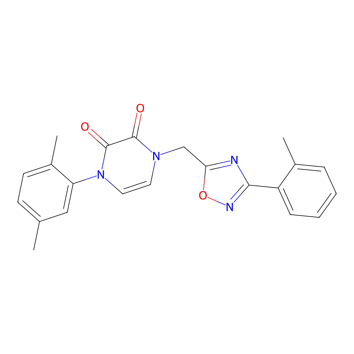 1-(2,5-Dimethylphenyl)-4-{[3-(2-methylphenyl)-1,2,4-oxadiazol-5-yl]methyl}-1,2,3,4-tetrahydropyrazine-2,3-dione molecular structure, CAS 1251704-84-3