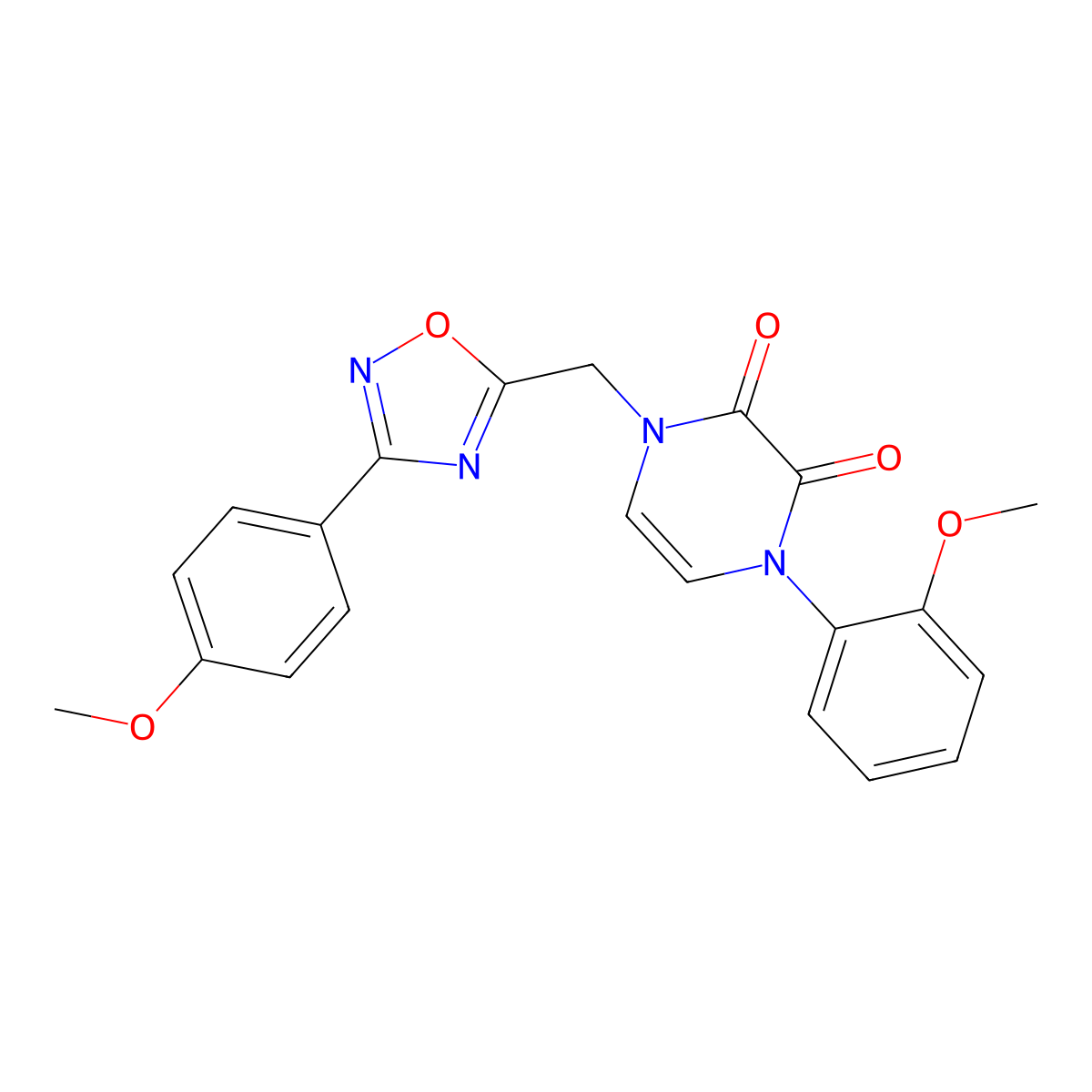 1-(2-methoxyphenyl)-4-((3-(4-methoxyphenyl)-1,2,4-oxadiazol-5-yl)methyl)pyrazine-2,3(1H,4H)-dione molecular structure, CAS 1251704-85-4
