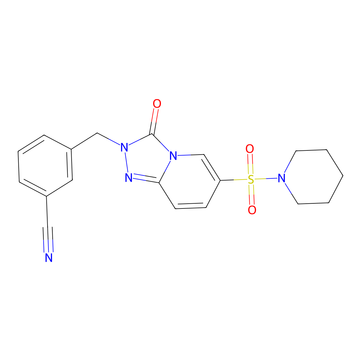3-{[3-oxo-6-(piperidine-1-sulfonyl)-2H,3H-[1,2,4]triazolo[4,3-a]pyridin-2-yl]methyl}benzonitrile molecular structure, CAS 1251704-89-8