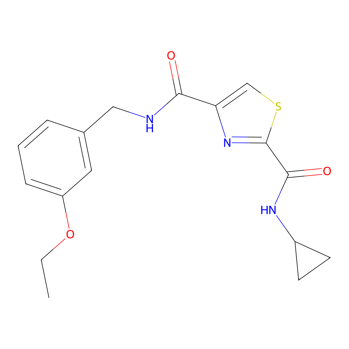 N2-cyclopropyl-N4-[(3-ethoxyphenyl)methyl]-1,3-thiazole-2,4-dicarboxamide molecular structure, CAS 1251705-07-3
