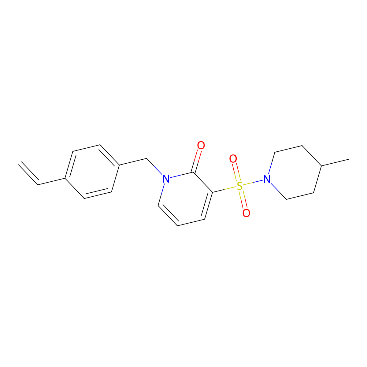3-((4-methylpiperidin-1-yl)sulfonyl)-1-(4-vinylbenzyl)pyridin-2(1H)-one molecular structure, CAS 1251705-09-5