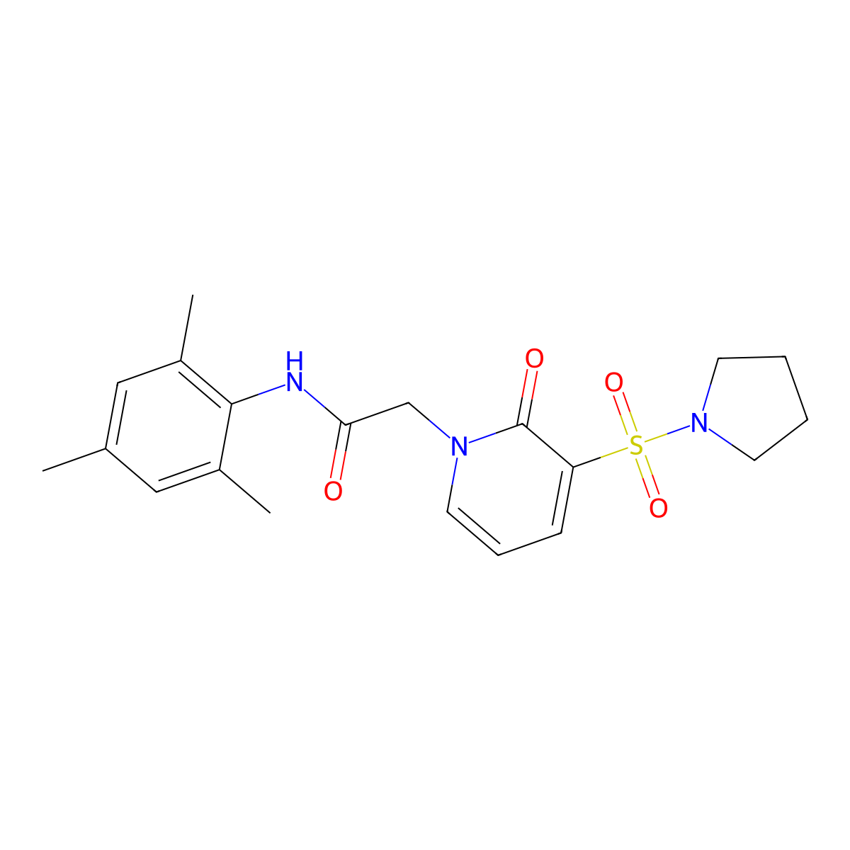 N-mesityl-2-(2-oxo-3-(pyrrolidin-1-ylsulfonyl)pyridin-1(2H)-yl)acetamide molecular structure, CAS 1251705-11-9