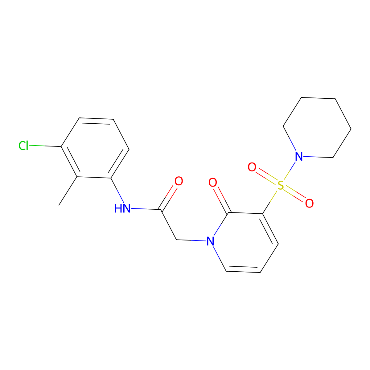 N-(3-chloro-2-methylphenyl)-2-(2-oxo-3-(piperidin-1-ylsulfonyl)pyridin-1(2H)-yl)acetamide molecular structure, CAS 1251705-18-6