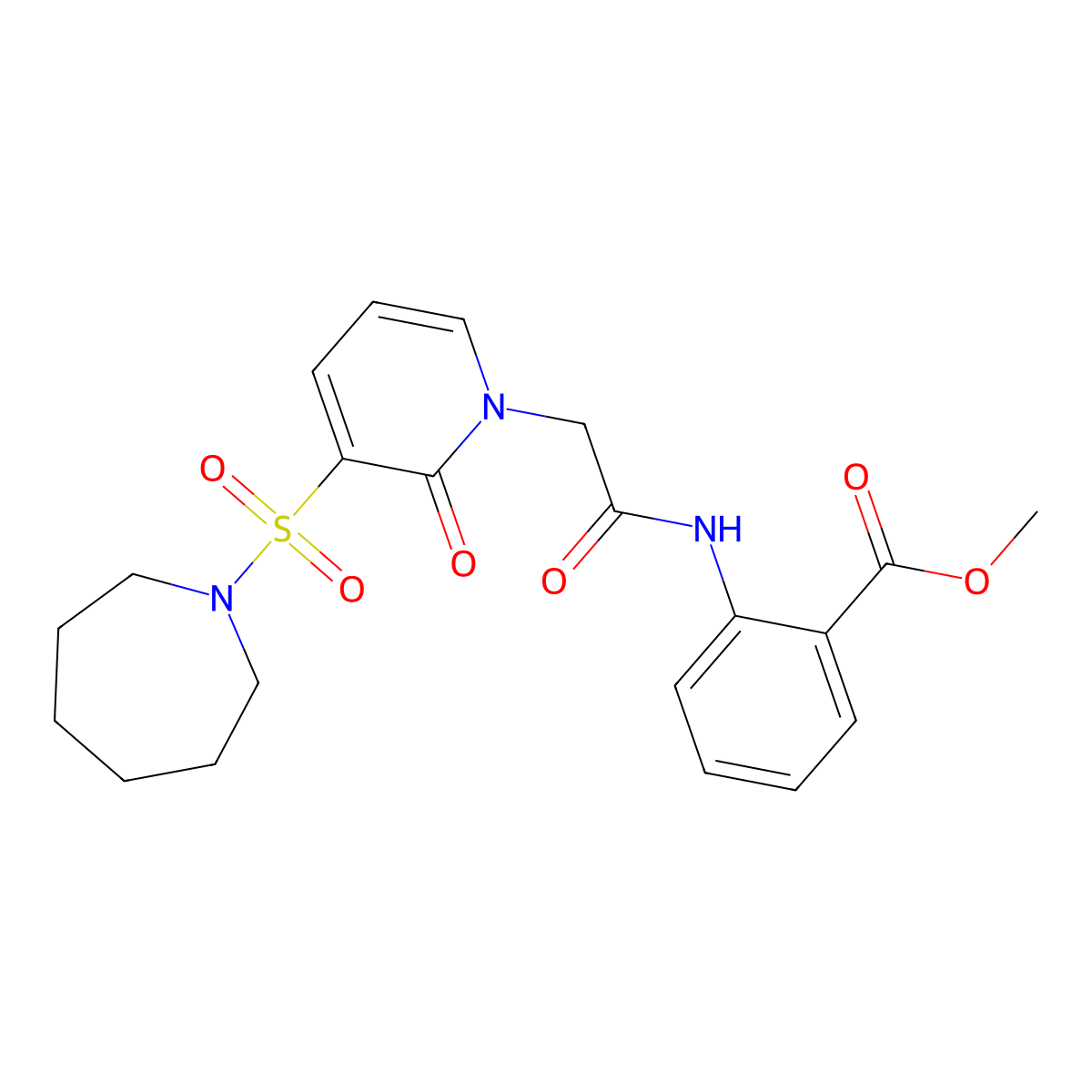 methyl 2-(2-(3-(azepan-1-ylsulfonyl)-2-oxopyridin-1(2H)-yl)acetamido)benzoate molecular structure, CAS 1251705-24-4