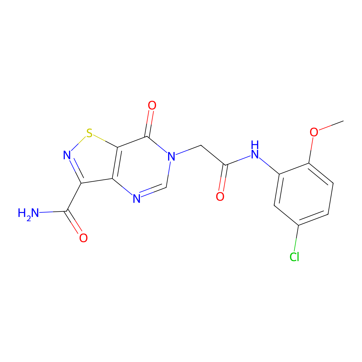 6-{[(5-chloro-2-methoxyphenyl)carbamoyl]methyl}-7-oxo-6H,7H-[1,2]thiazolo[4,5-d]pyrimidine-3-carboxamide molecular structure, CAS 1251705-26-6