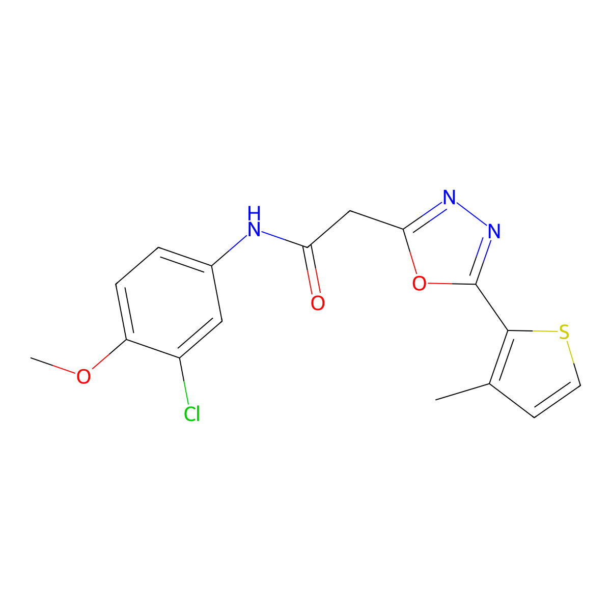 N-(3-chloro-4-methoxyphenyl)-2-[5-(3-methylthiophen-2-yl)-1,3,4-oxadiazol-2-yl]acetamide molecular structure, CAS 1251705-27-7