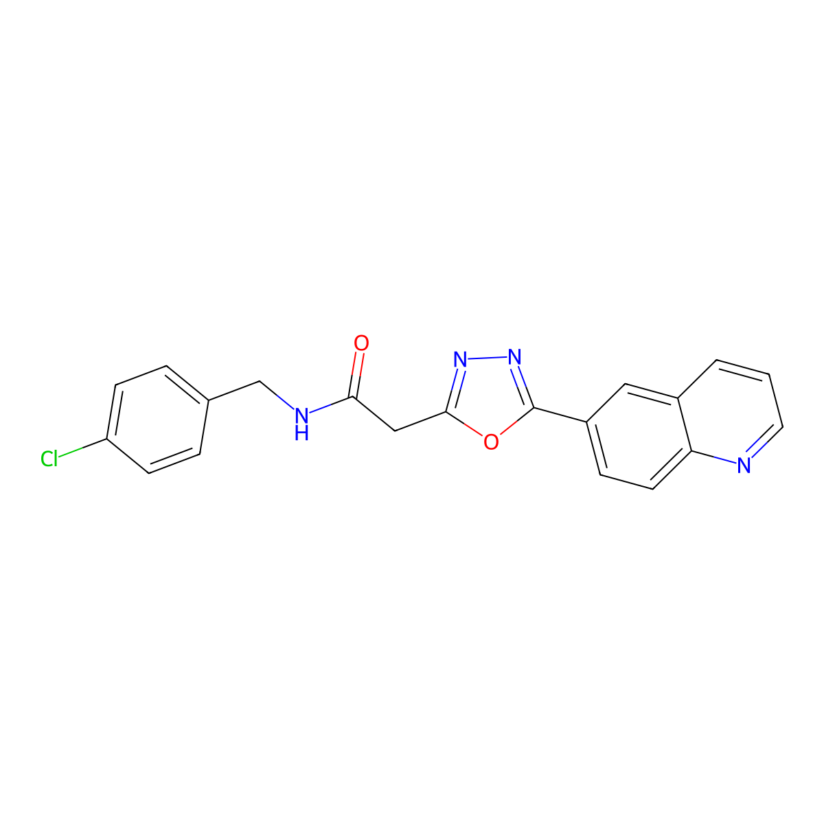 N-(4-chlorobenzyl)-2-(5-(quinolin-6-yl)-1,3,4-oxadiazol-2-yl)acetamide molecular structure, CAS 1251705-28-8