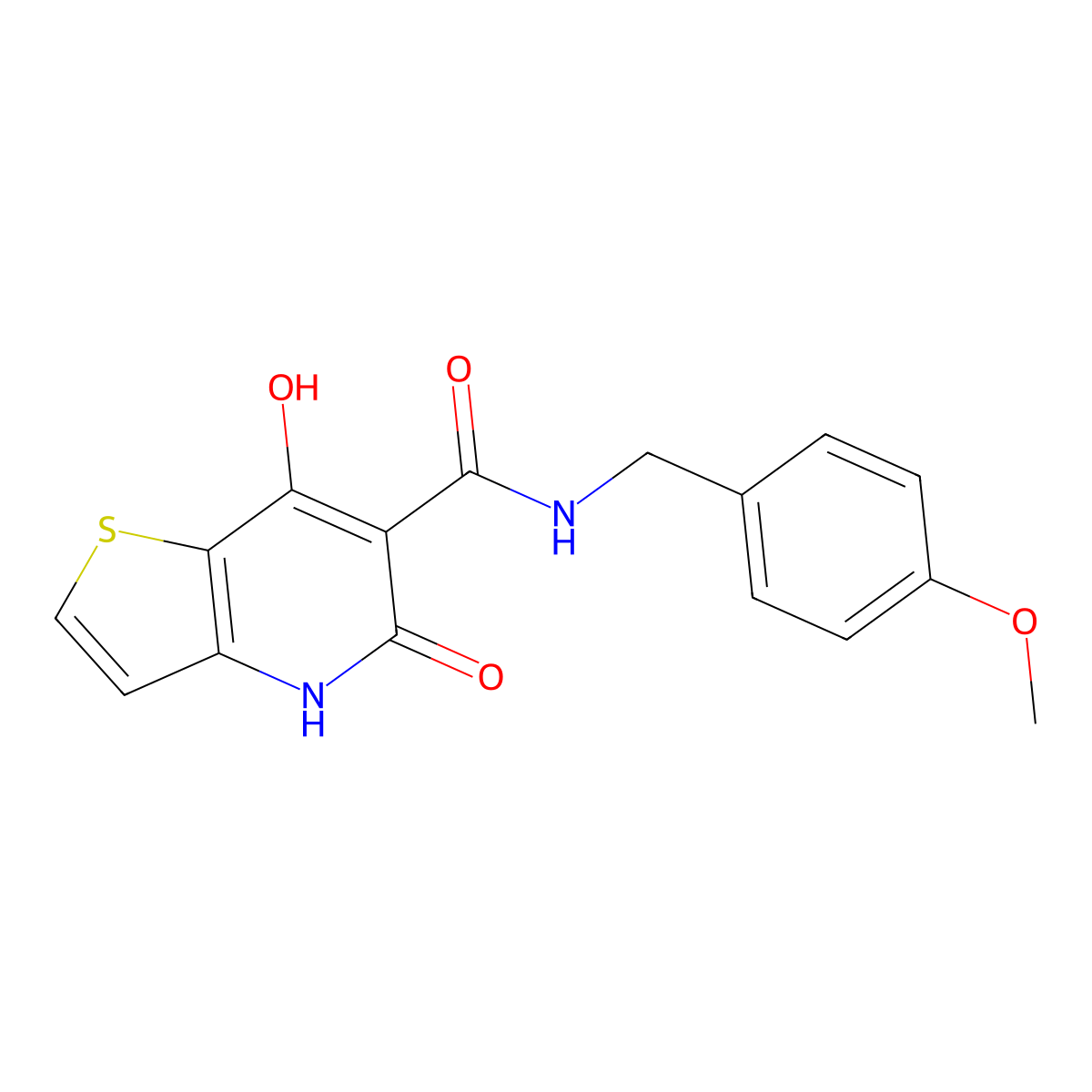7-hydroxy-N-(4-methoxybenzyl)-5-oxo-4,5-dihydrothieno[3,2-b]pyridine-6-carboxamide molecular structure, CAS 1251705-32-4