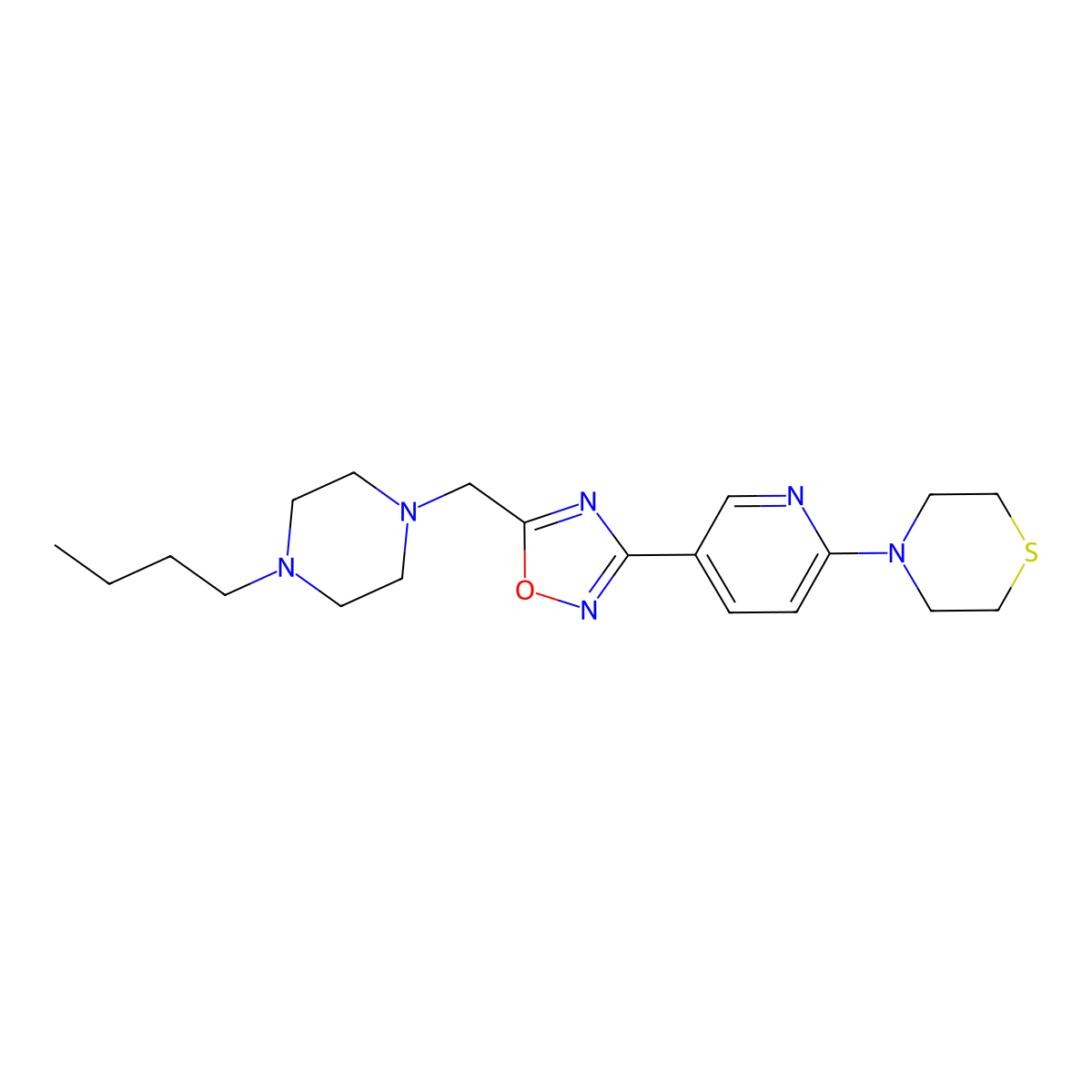 4-(5-{5-[(4-Butylpiperazin-1-yl)methyl]-1,2,4-oxadiazol-3-yl}pyridin-2-yl)thiomorpholine molecular structure, CAS 1251705-36-8