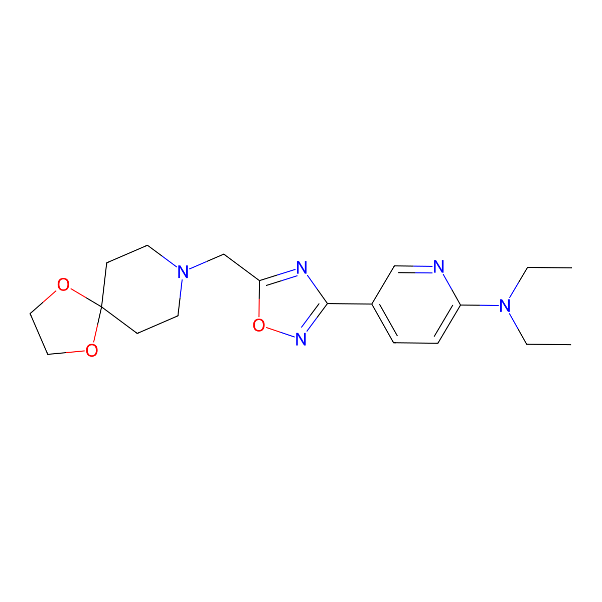 5-[5-(1,4-dioxa-8-azaspiro[4.5]dec-8-ylmethyl)-1,2,4-oxadiazol-3-yl]-N,N-diethylpyridin-2-amine molecular structure, CAS 1251705-38-0