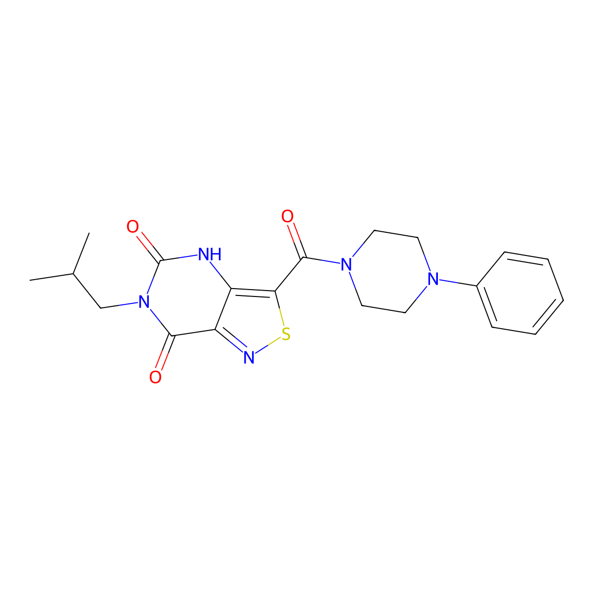 6-(2-methylpropyl)-3-(4-phenylpiperazine-1-carbonyl)-4H,5H,6H,7H-[1,2]thiazolo[4,3-d]pyrimidine-5,7-dione molecular structure, CAS 1251705-43-7