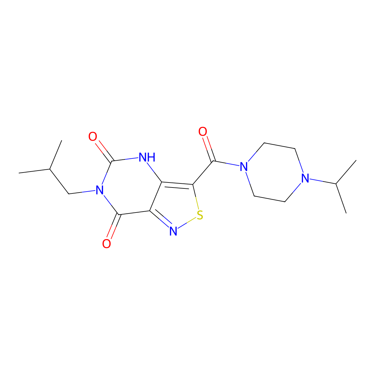 6-isobutyl-3-(4-isopropylpiperazine-1-carbonyl)isothiazolo[4,3-d]pyrimidine-5,7(4H,6H)-dione molecular structure, CAS 1251705-45-9