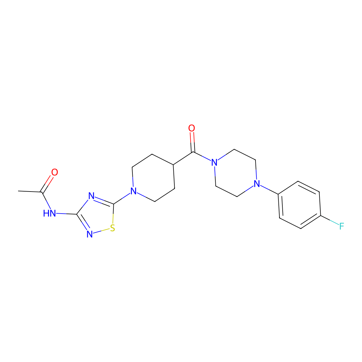 N-(5-{4-[4-(4-fluorophenyl)piperazine-1-carbonyl]piperidin-1-yl}-1,2,4-thiadiazol-3-yl)acetamide molecular structure, CAS 1251705-47-1