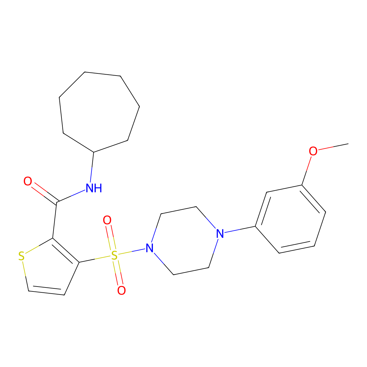 N-cycloheptyl-3-{[4-(3-methoxyphenyl)piperazin-1-yl]sulfonyl}thiophene-2-carboxamide molecular structure, CAS 1251705-62-0