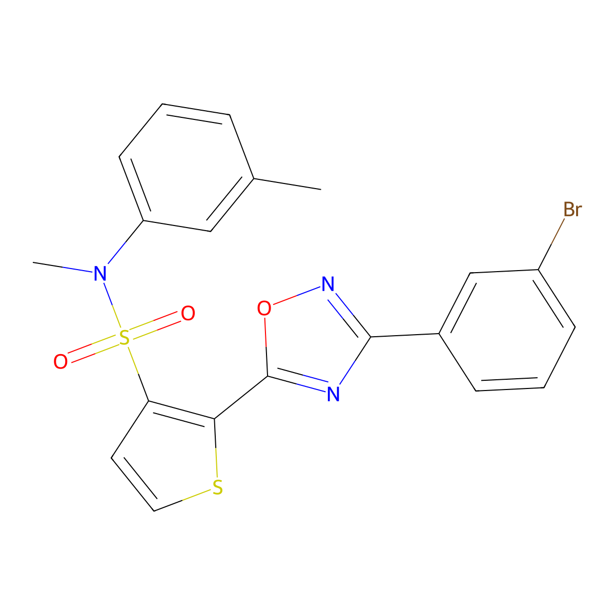 2-[3-(3-bromophenyl)-1,2,4-oxadiazol-5-yl]-N-methyl-N-(3-methylphenyl)thiophene-3-sulfonamide molecular structure, CAS 1251705-64-2