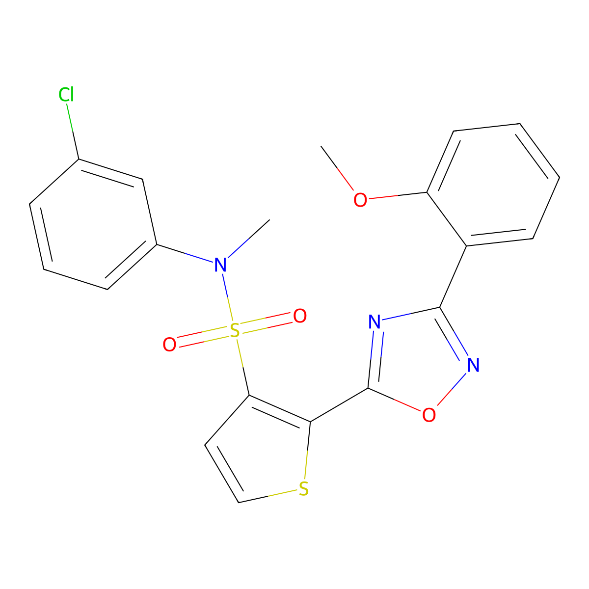 N-(3-chlorophenyl)-2-[3-(2-methoxyphenyl)-1,2,4-oxadiazol-5-yl]-N-methylthiophene-3-sulfonamide molecular structure, CAS 1251705-65-3