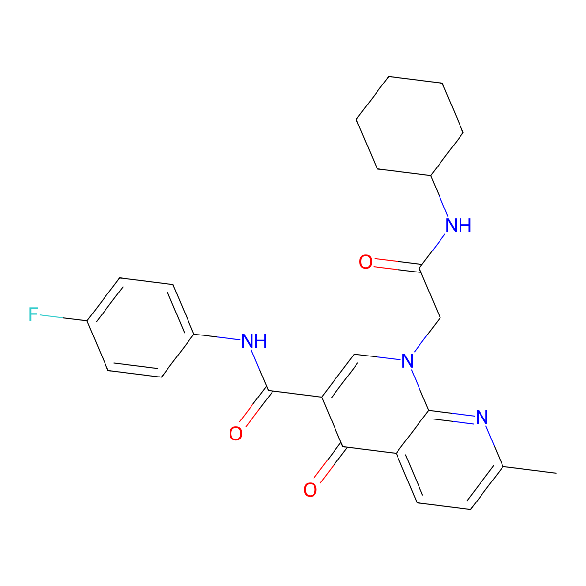 1-(2-(cyclohexylamino)-2-oxoethyl)-N-(4-fluorophenyl)-7-methyl-4-oxo-1,4-dihydro-1,8-naphthyridine-3-carboxamide molecular structure, CAS 1251705-75-5