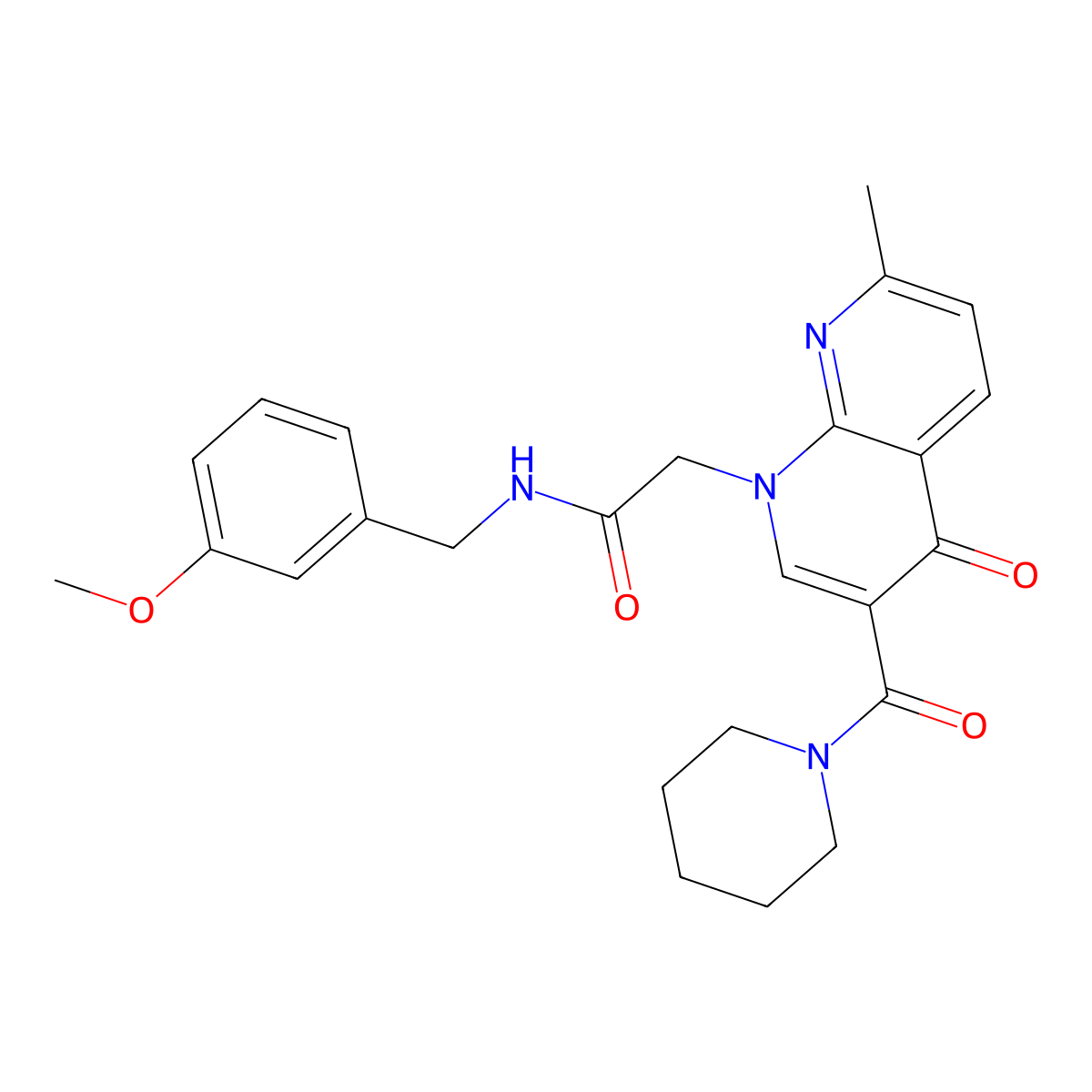 N-(3-methoxybenzyl)-2-(7-methyl-4-oxo-3-(piperidine-1-carbonyl)-1,8-naphthyridin-1(4H)-yl)acetamide molecular structure, CAS 1251705-80-2