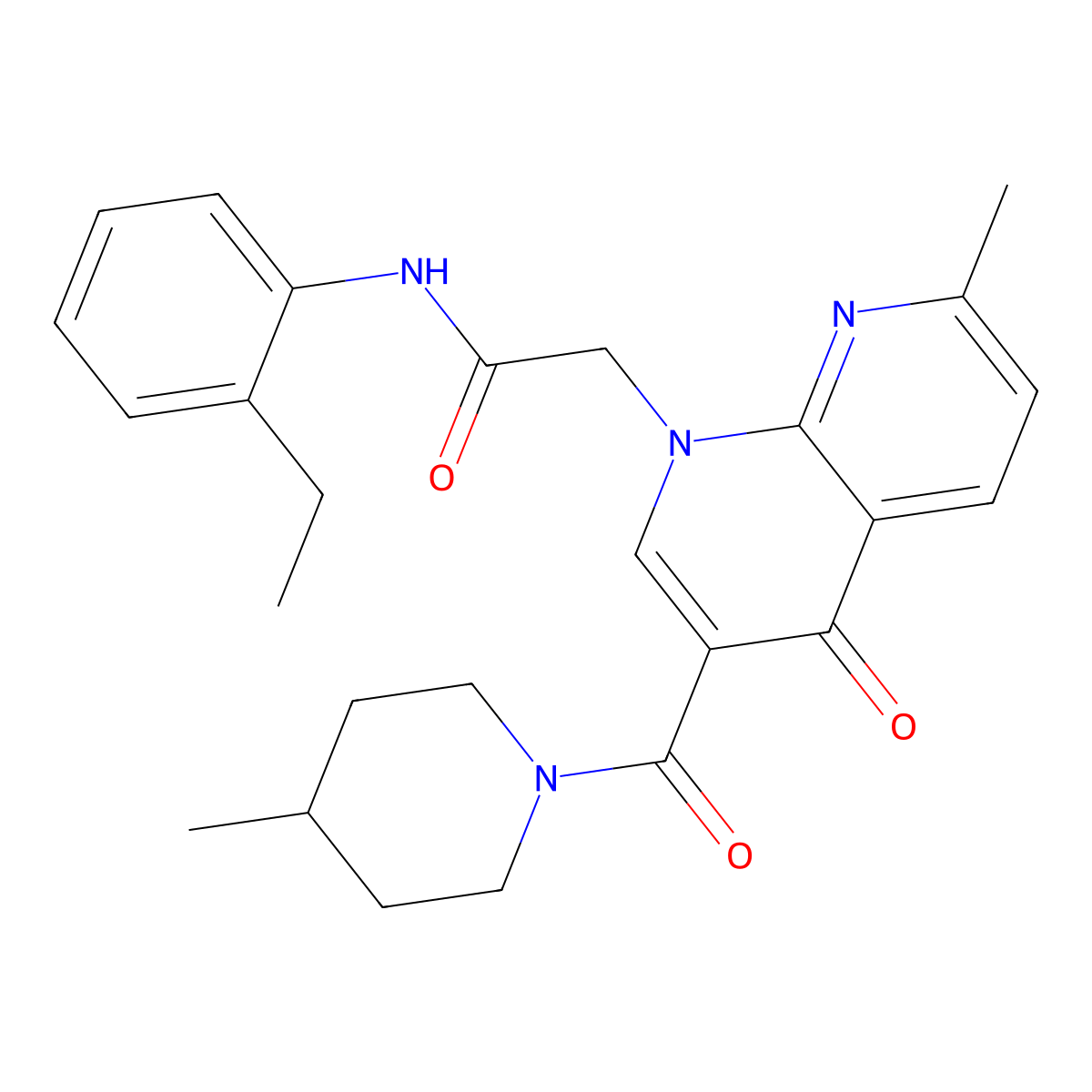 N-(2-ethylphenyl)-2-(7-methyl-3-(4-methylpiperidine-1-carbonyl)-4-oxo-1,8-naphthyridin-1(4H)-yl)acetamide molecular structure, CAS 1251705-81-3