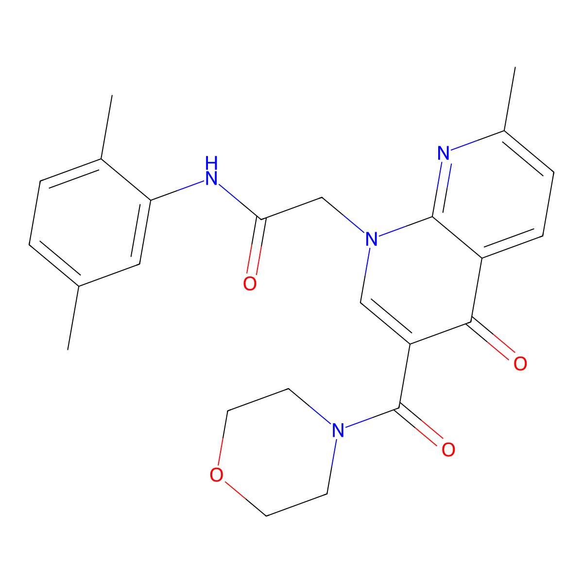 N-(2,5-dimethylphenyl)-2-(7-methyl-3-(morpholine-4-carbonyl)-4-oxo-1,8-naphthyridin-1(4H)-yl)acetamide molecular structure, CAS 1251705-84-6