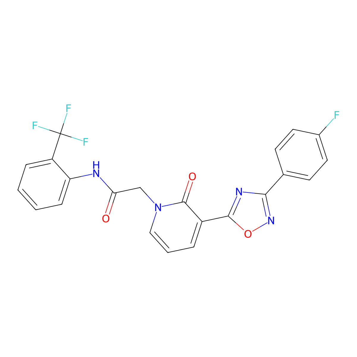 2-(3-(3-(4-fluorophenyl)-1,2,4-oxadiazol-5-yl)-2-oxopyridin-1(2H)-yl)-N-(2-(trifluoromethyl)phenyl)acetamide molecular structure, CAS 1251705-88-0
