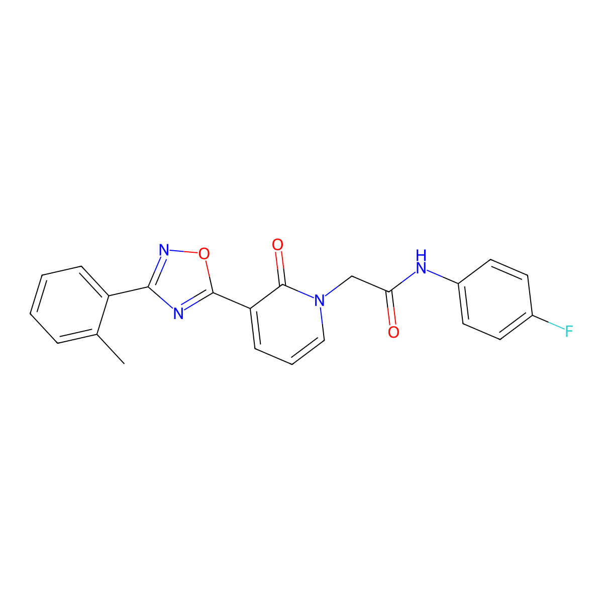 N-(4-fluorophenyl)-2-(2-oxo-3-(3-(o-tolyl)-1,2,4-oxadiazol-5-yl)pyridin-1(2H)-yl)acetamide molecular structure, CAS 1251705-93-7