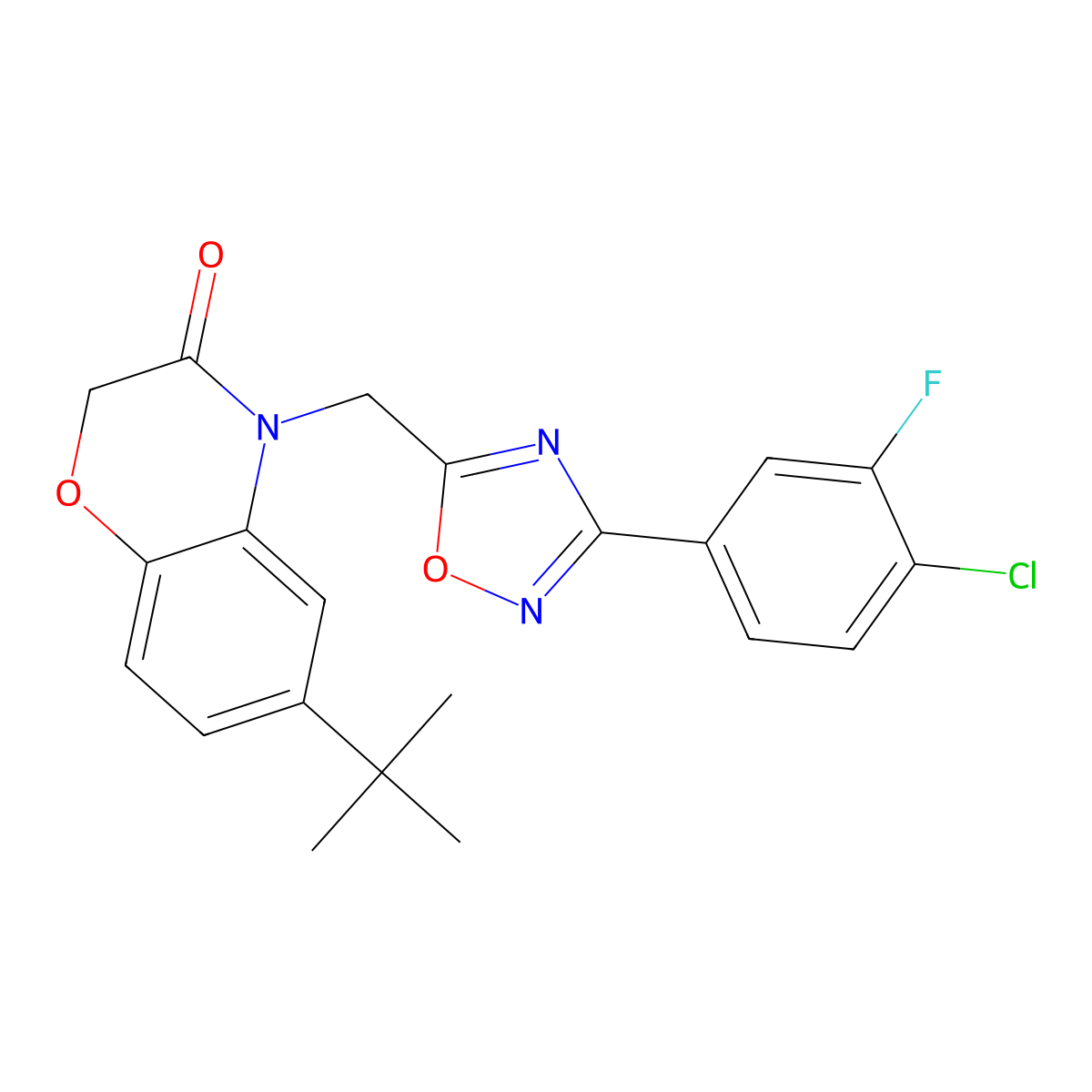 6-(tert-butyl)-4-((3-(4-chloro-3-fluorophenyl)-1,2,4-oxadiazol-5-yl)methyl)-2H-benzo[b][1,4]oxazin-3(4H)-one molecular structure, CAS 1251705-99-3
