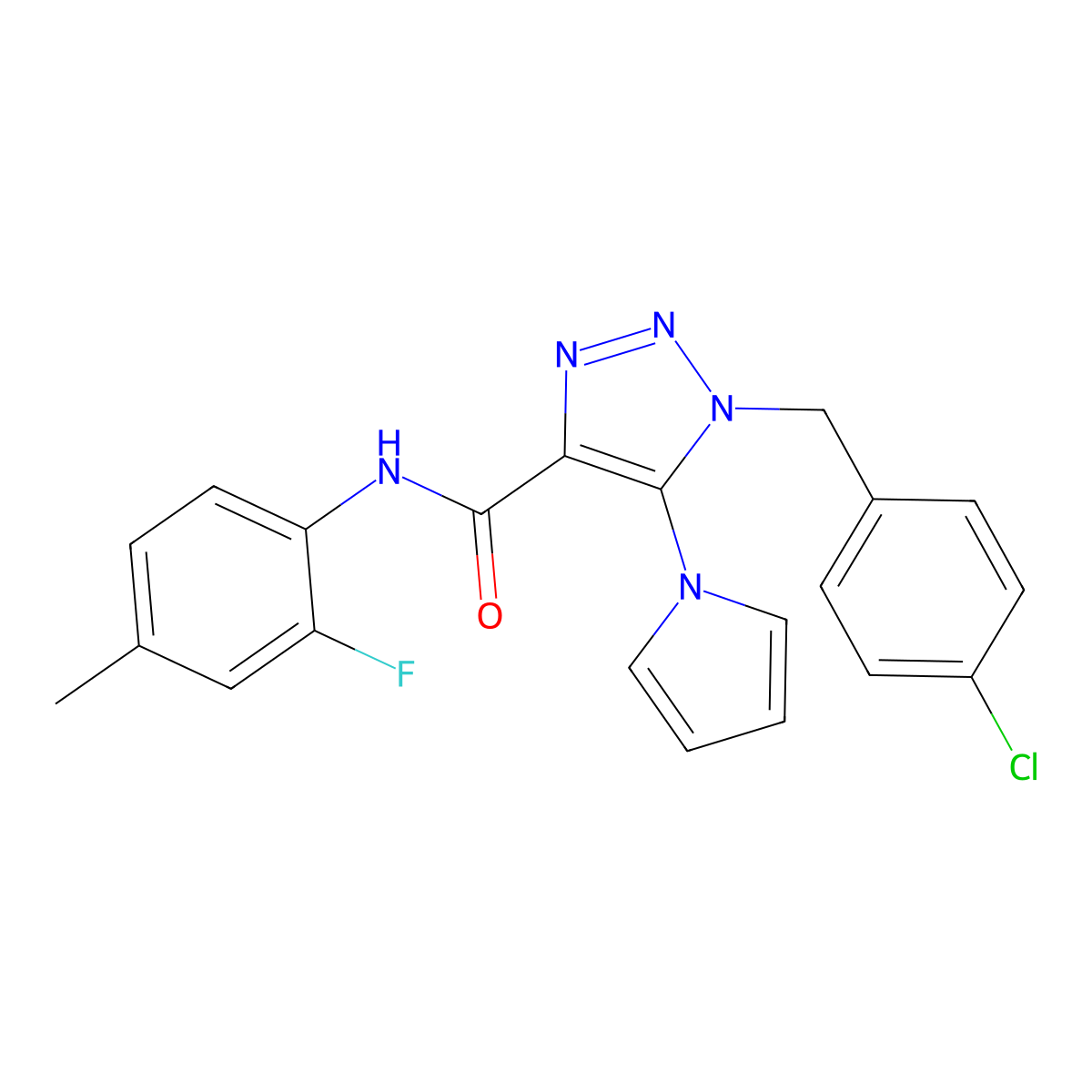 1-[(4-chlorophenyl)methyl]-N-(2-fluoro-4-methylphenyl)-5-(1H-pyrrol-1-yl)-1H-1,2,3-triazole-4-carboxamide molecular structure, CAS 1251706-00-9