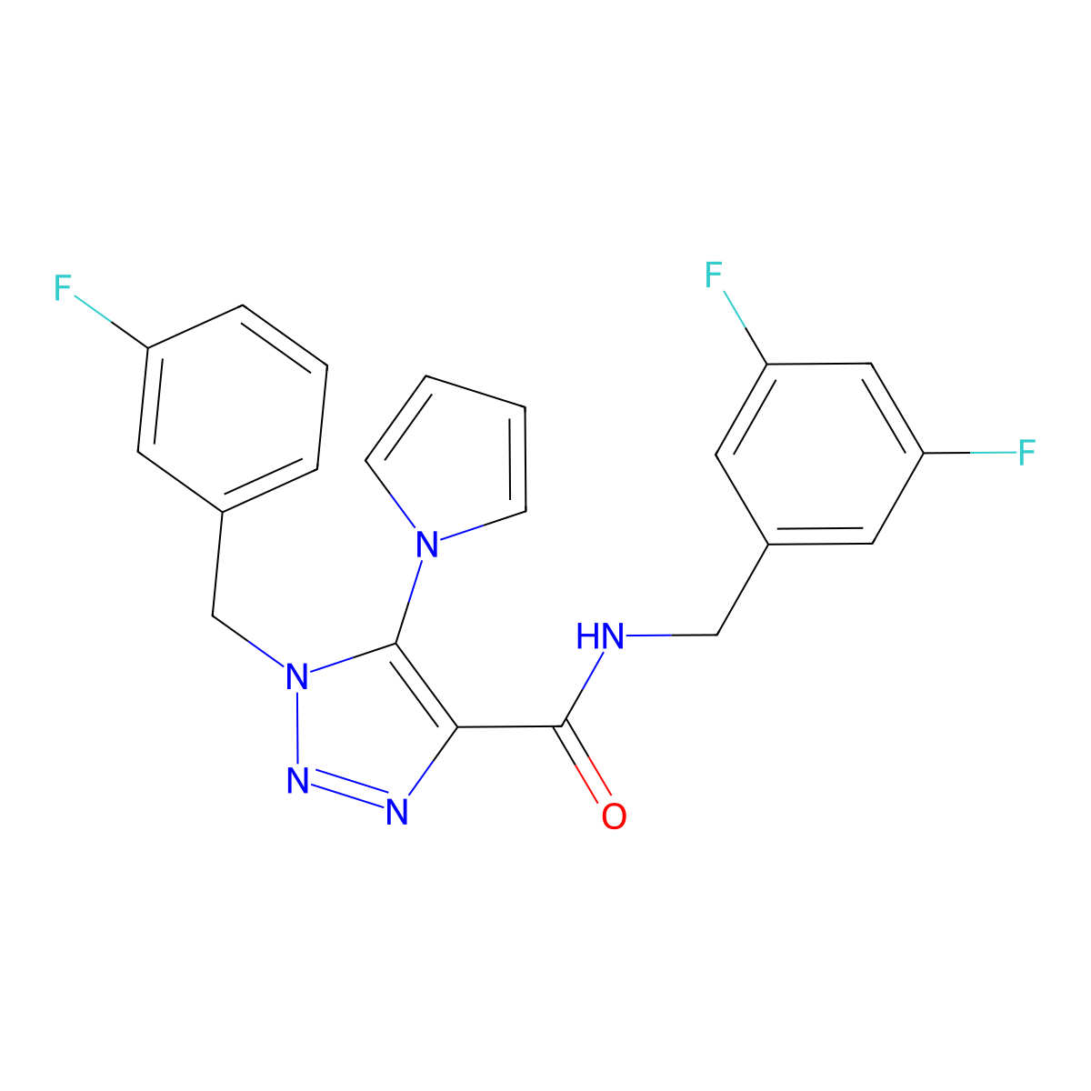 N-[(3,5-difluorophenyl)methyl]-1-[(3-fluorophenyl)methyl]-5-(1H-pyrrol-1-yl)-1H-1,2,3-triazole-4-carboxamide molecular structure, CAS 1251706-01-0
