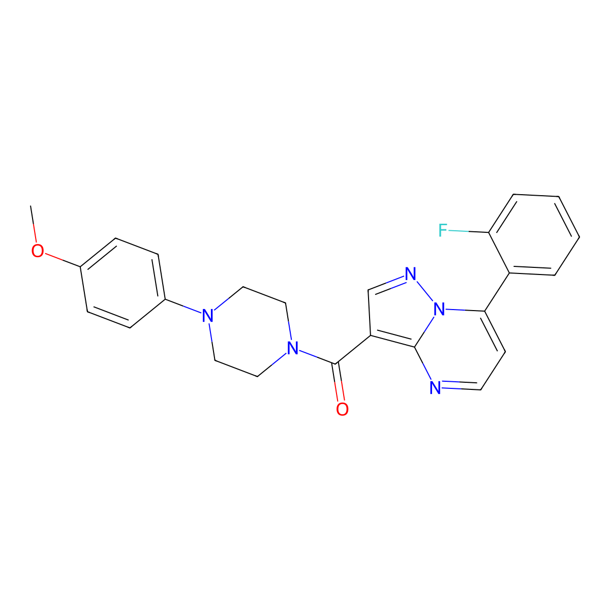 (7-(2-Fluorophenyl)pyrazolo[1,5-a]pyrimidin-3-yl)(4-(4-methoxyphenyl)piperazin-1-yl)methanone molecular structure, CAS 1251706-06-5