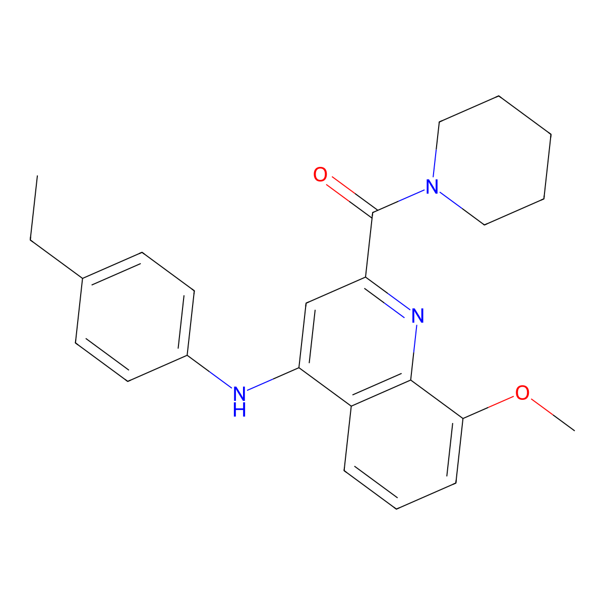 (4-((4-Ethylphenyl)amino)-8-methoxyquinolin-2-yl)(piperidin-1-yl)methanone molecular structure, CAS 1251706-07-6